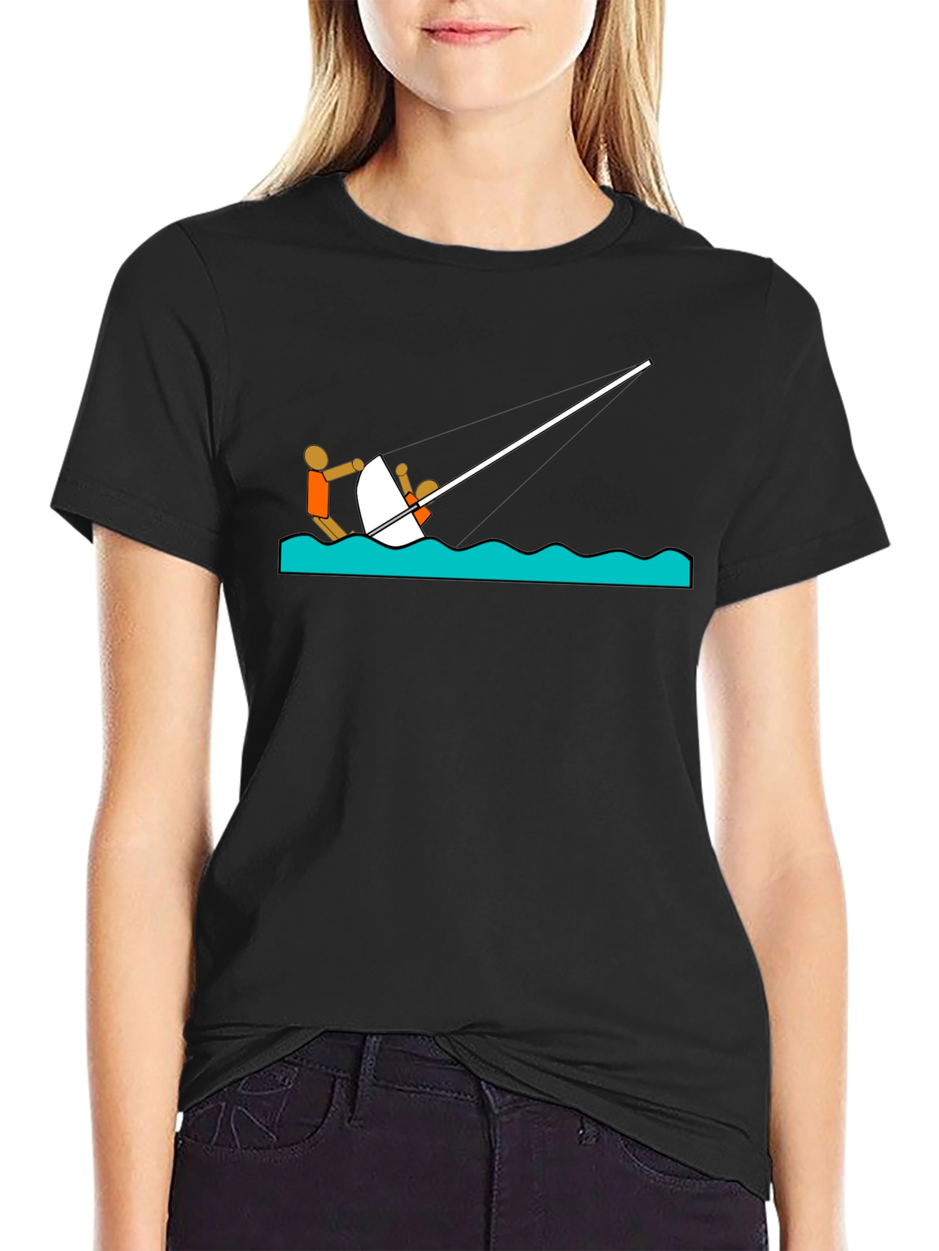 Black Sailing Tee - Stick Figure Design