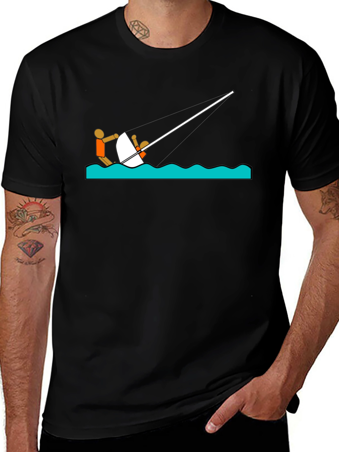 Black Sailing Tee - Stick Figure Design