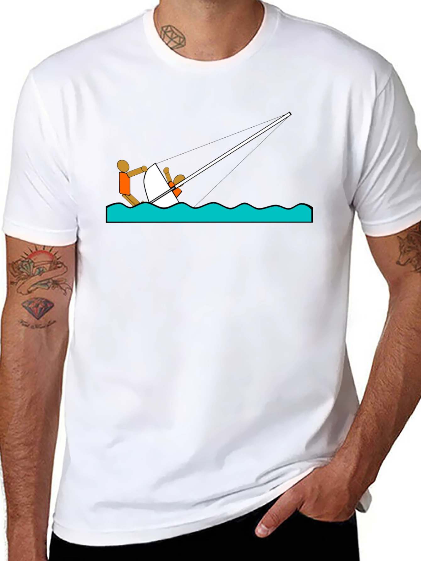 Black Sailing Tee - Stick Figure Design