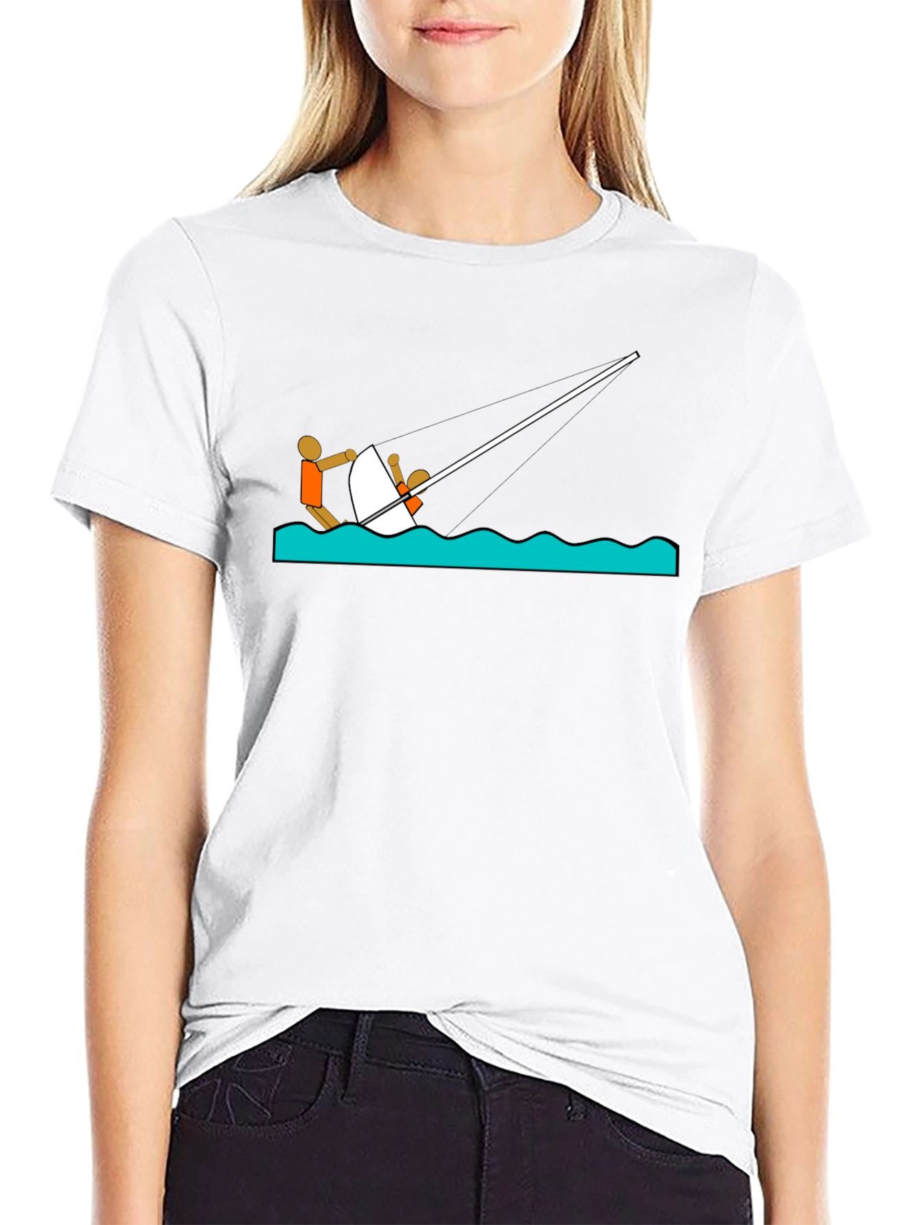 Black Sailing Tee - Stick Figure Design