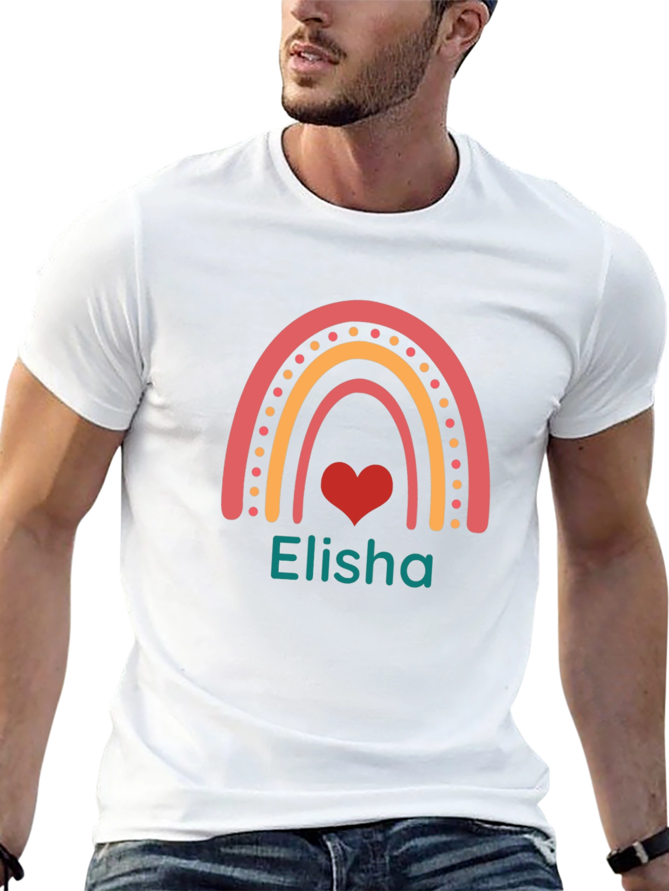 Personalized Elisha Rainbow Heart T-Shirt