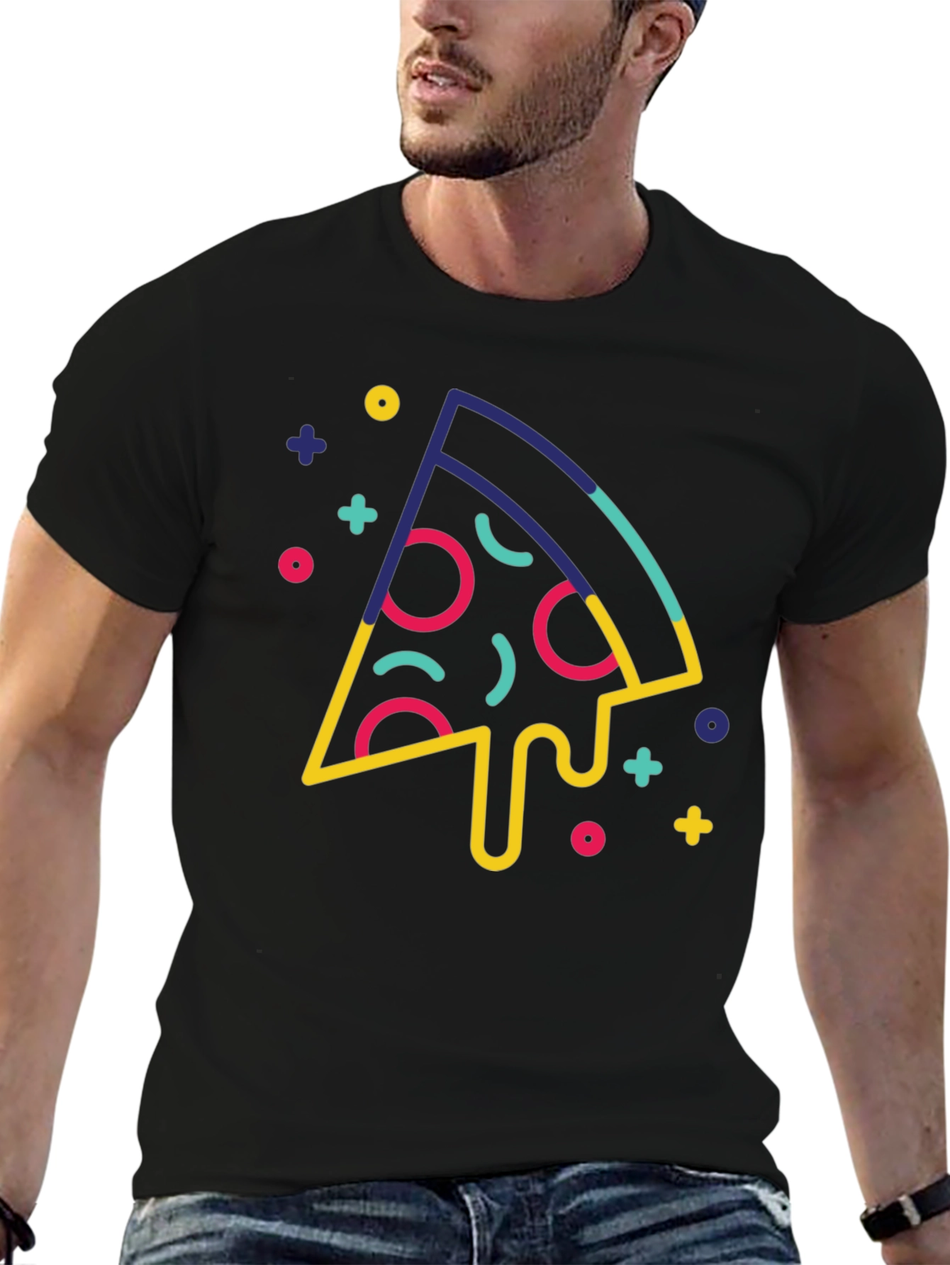 Funky Pizza Slice Graphic Black T-Shirt