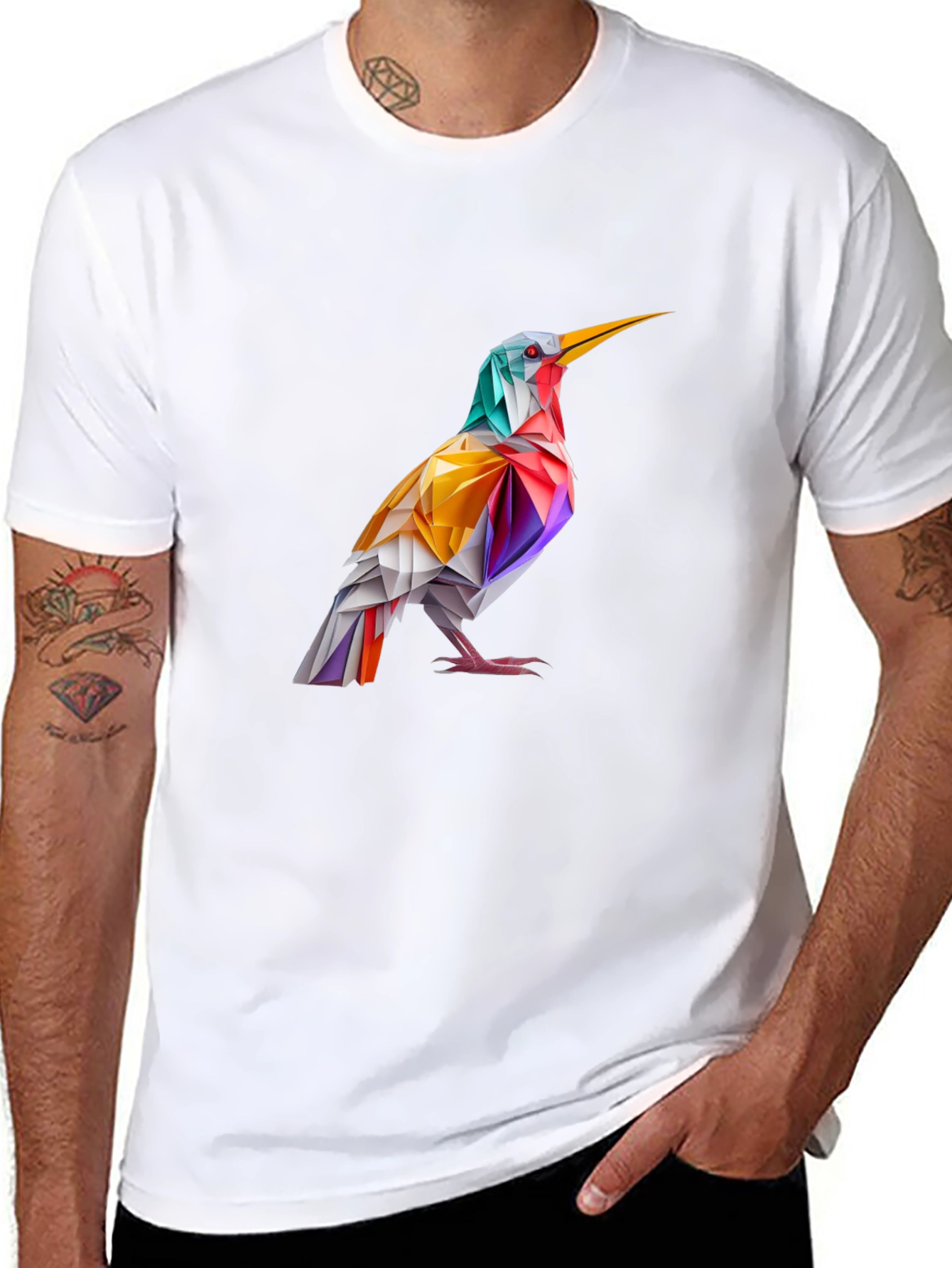 Abstract Bird Graphic Black T-Shirt