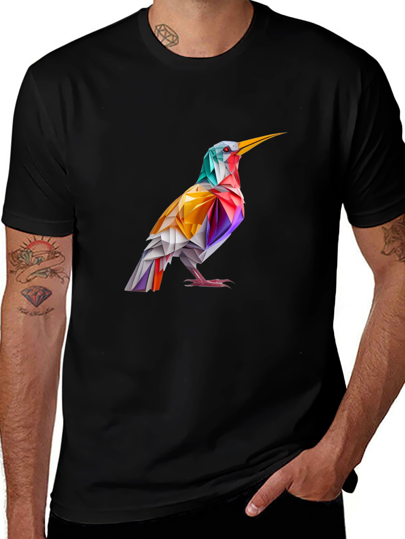 Abstract Bird Graphic Black T-Shirt