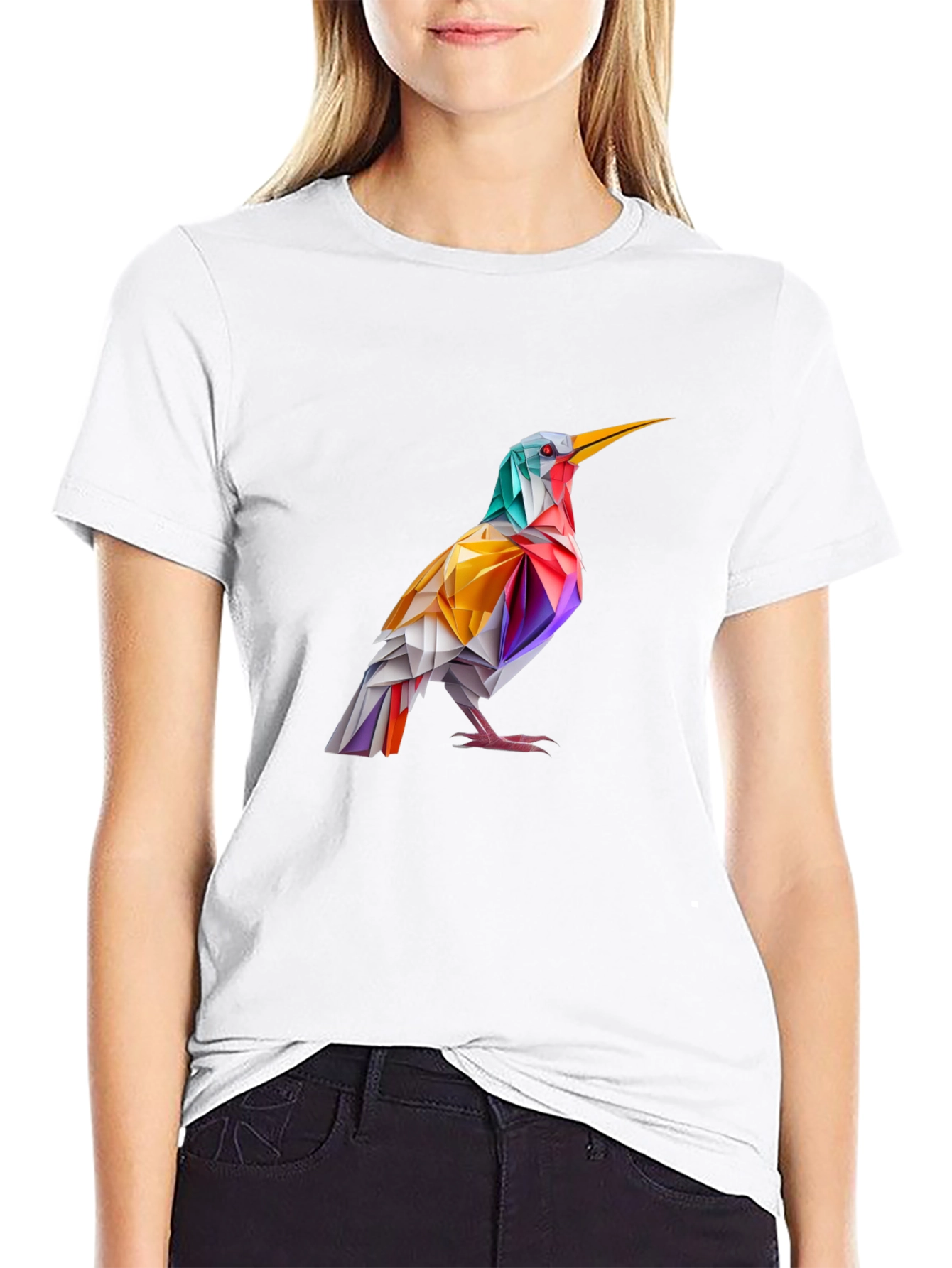 Abstract Bird Graphic Black T-Shirt