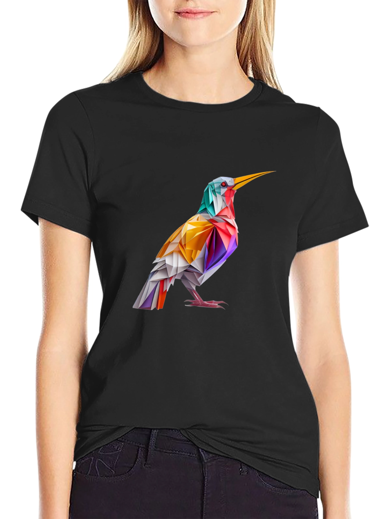 Abstract Bird Graphic Black T-Shirt