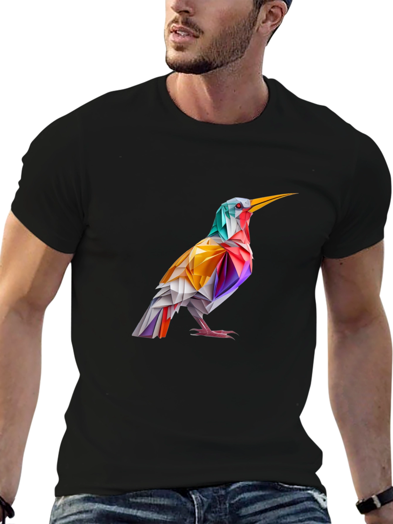 Abstract Bird Graphic Black T-Shirt