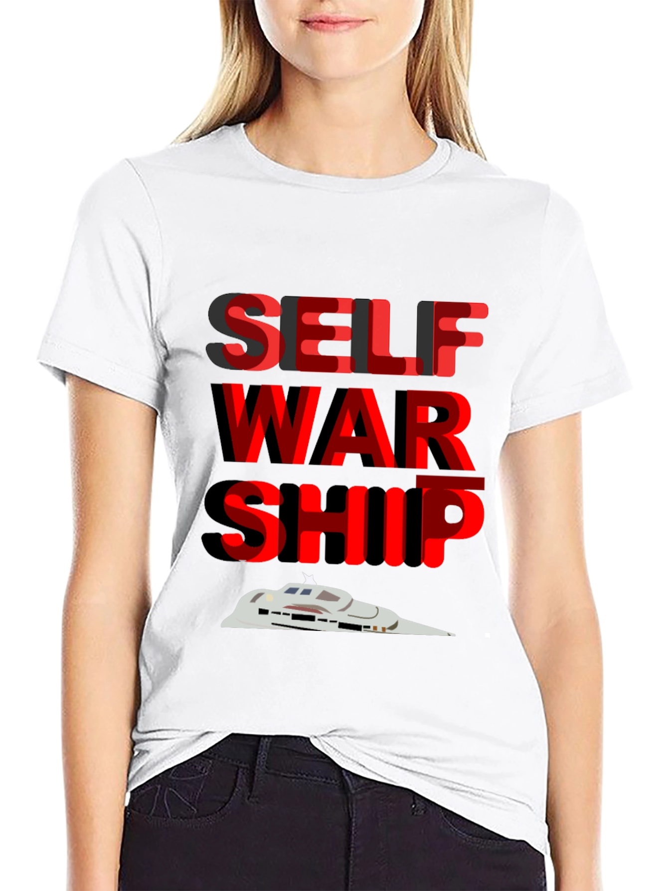 Self War Ship Graphic Tee - Cool Sci-Fi Design