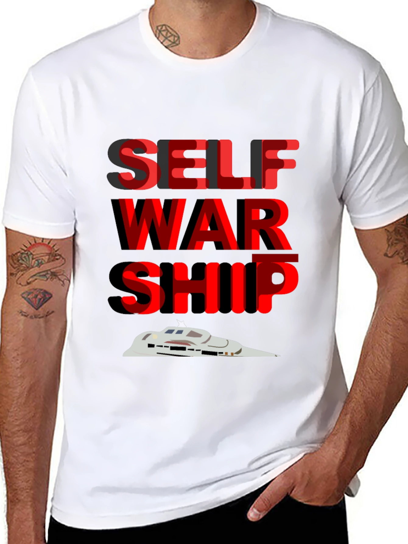 Self War Ship Graphic Tee - Cool Sci-Fi Design