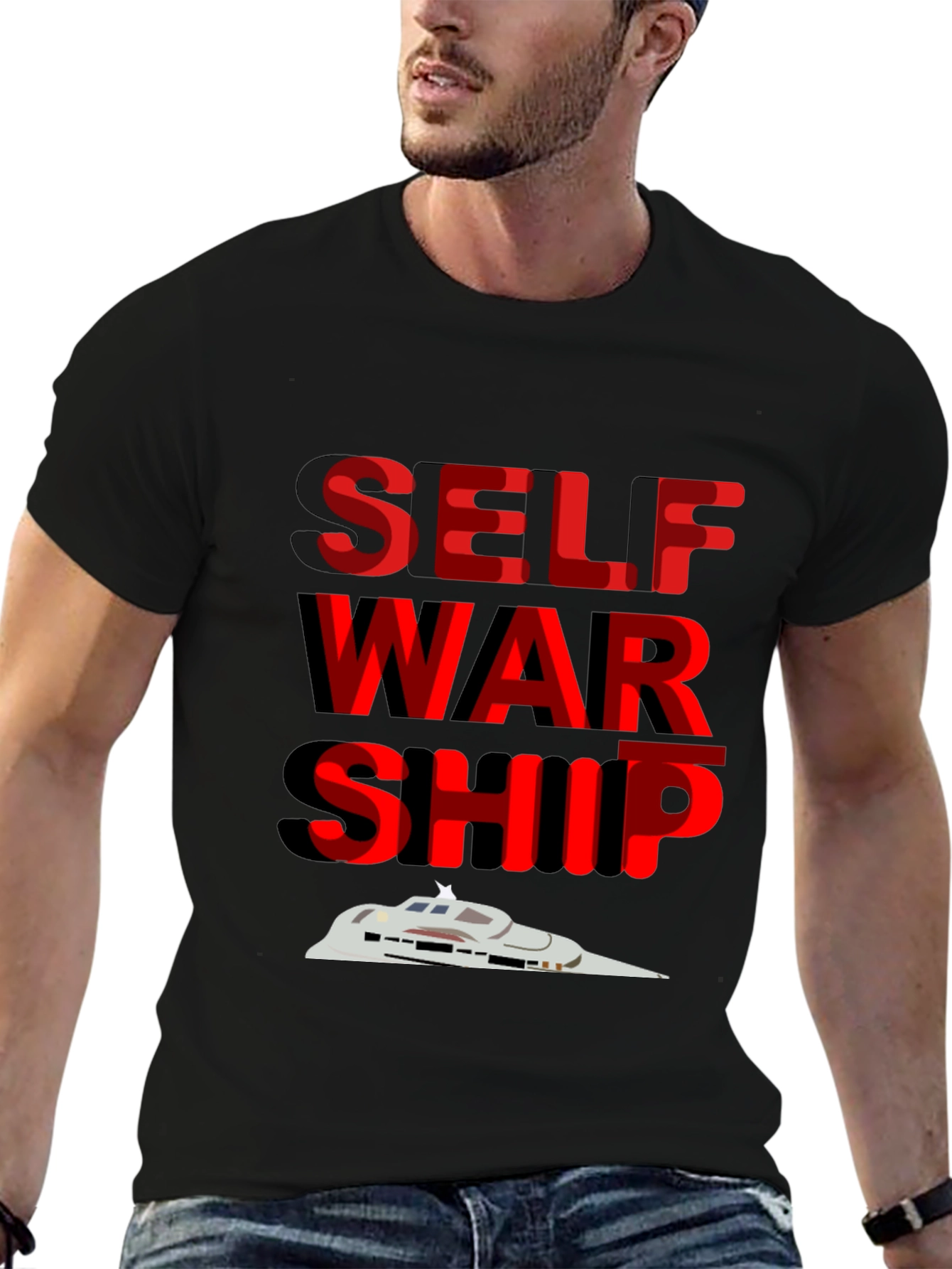 Self War Ship Graphic Tee - Cool Sci-Fi Design