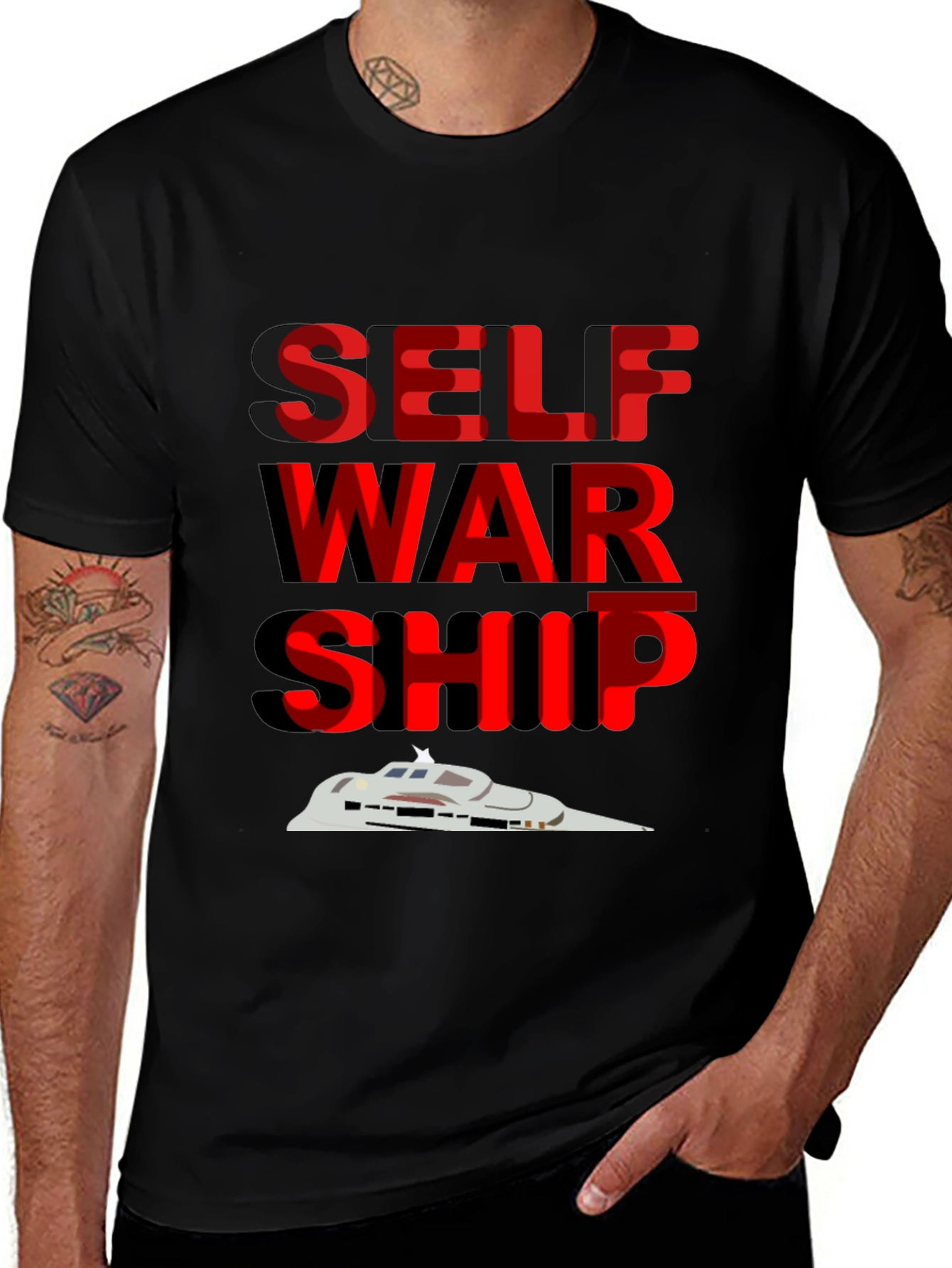 Self War Ship Graphic Tee - Cool Sci-Fi Design