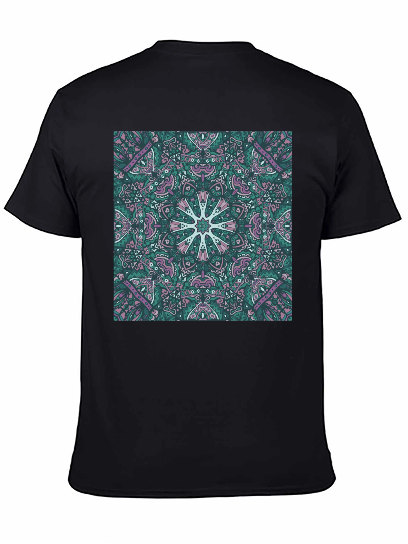 Abstract Mandala Print Black T-Shirt