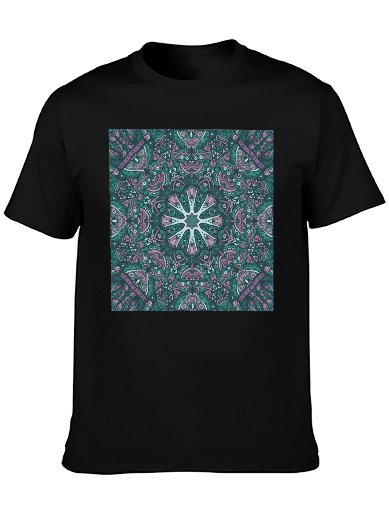 Abstract Mandala Print Black T-Shirt