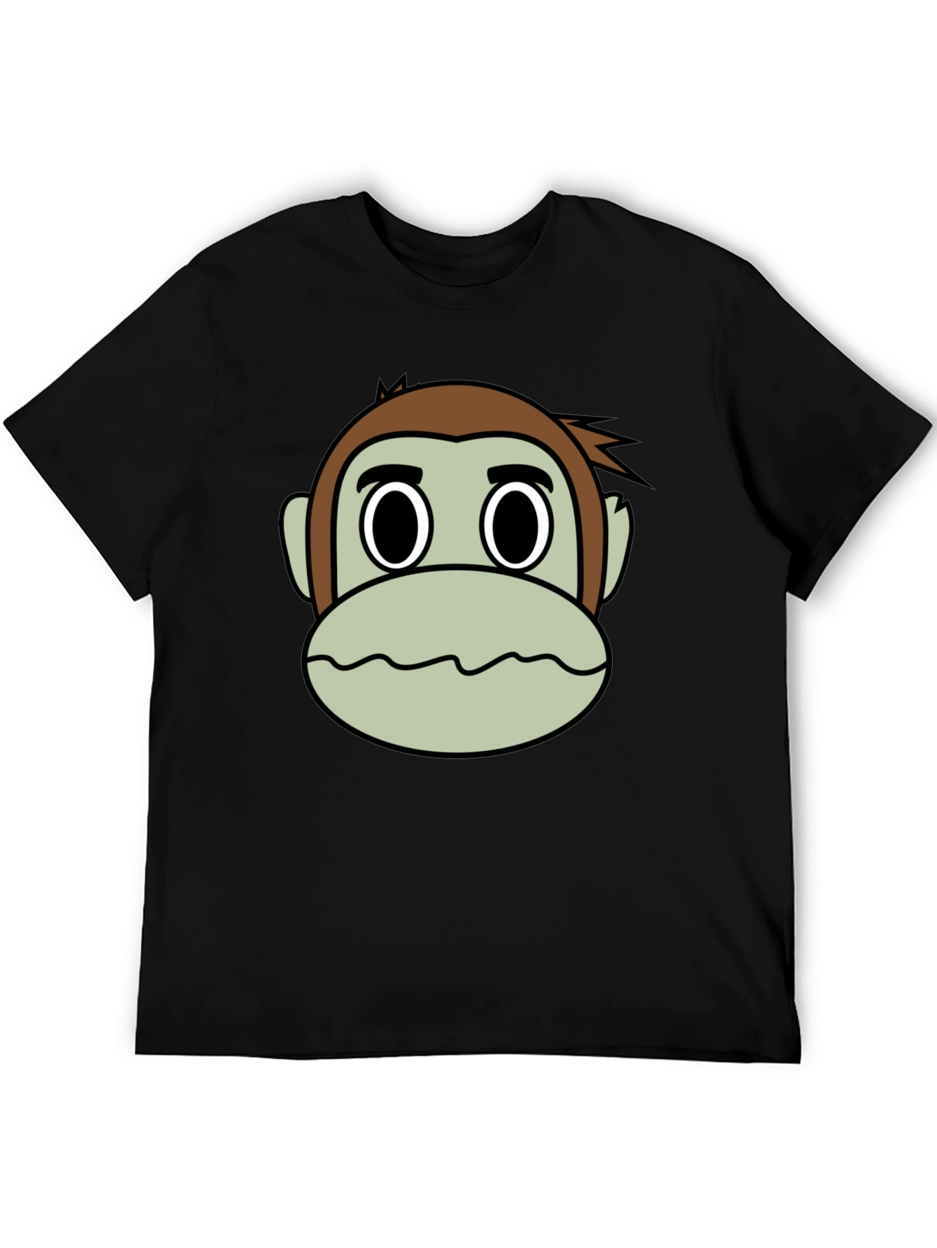 Cartoon Monkey Face Black T-Shirt