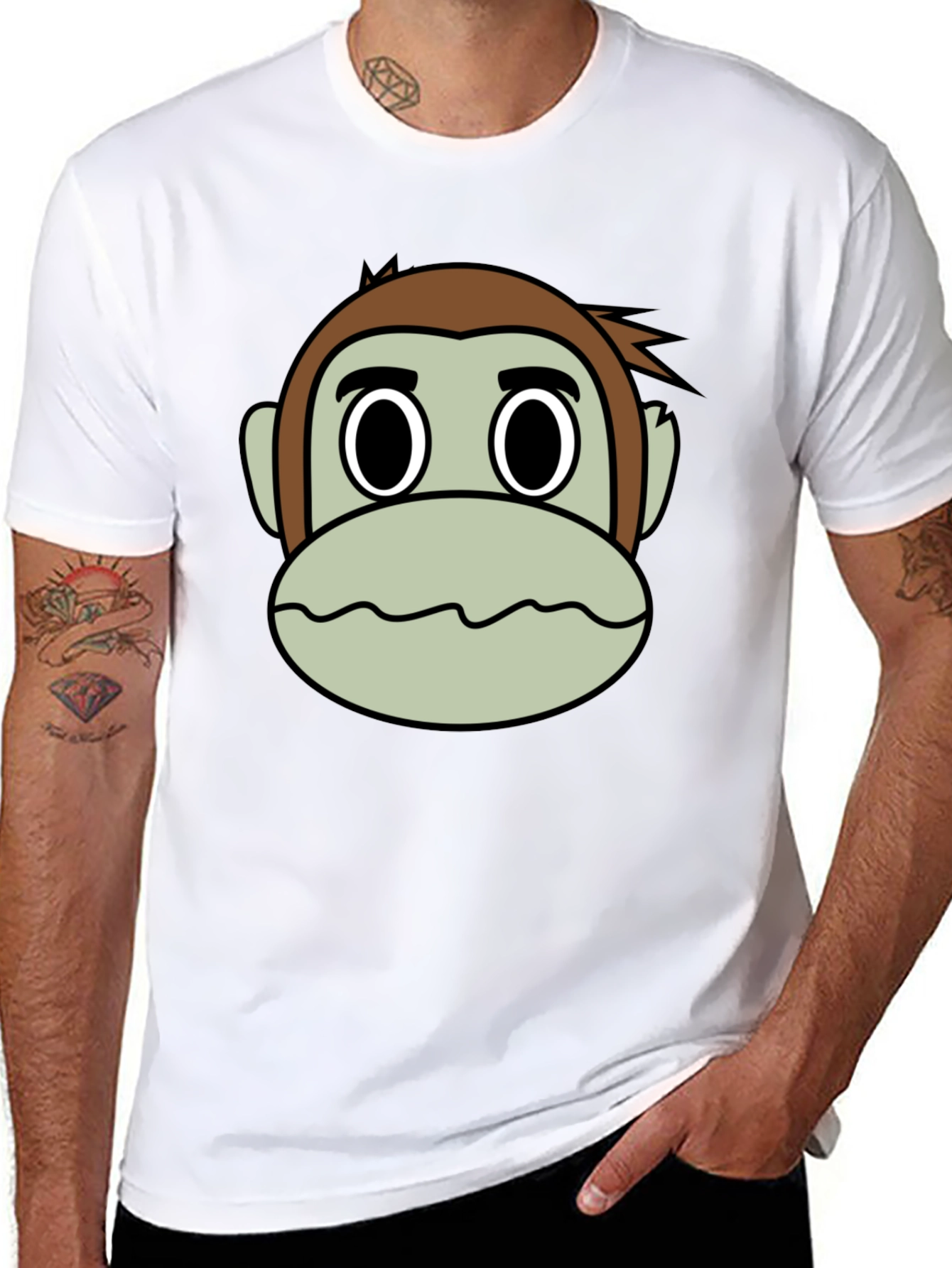 Cartoon Monkey Face Black T-Shirt