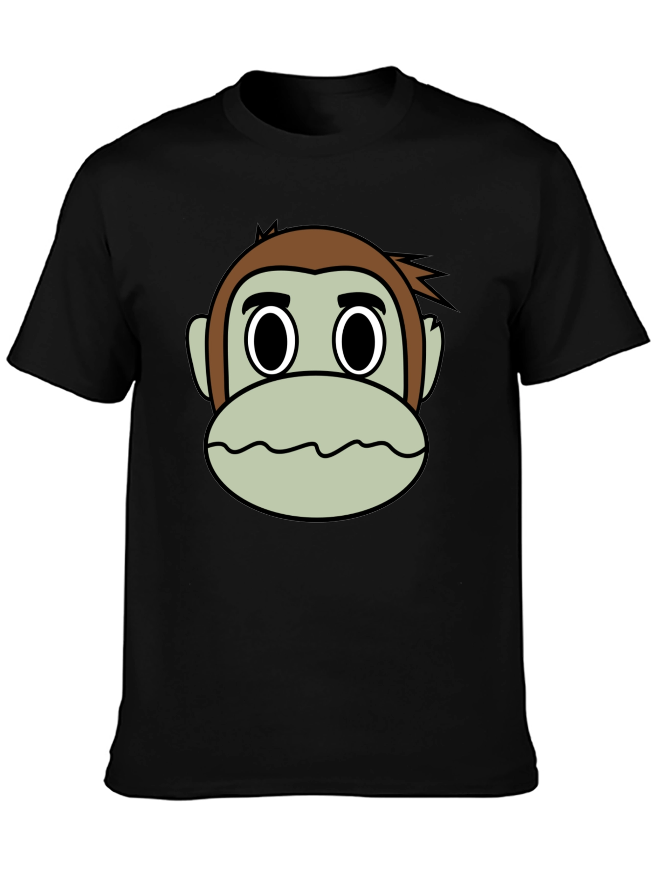 Cartoon Monkey Face Black T-Shirt