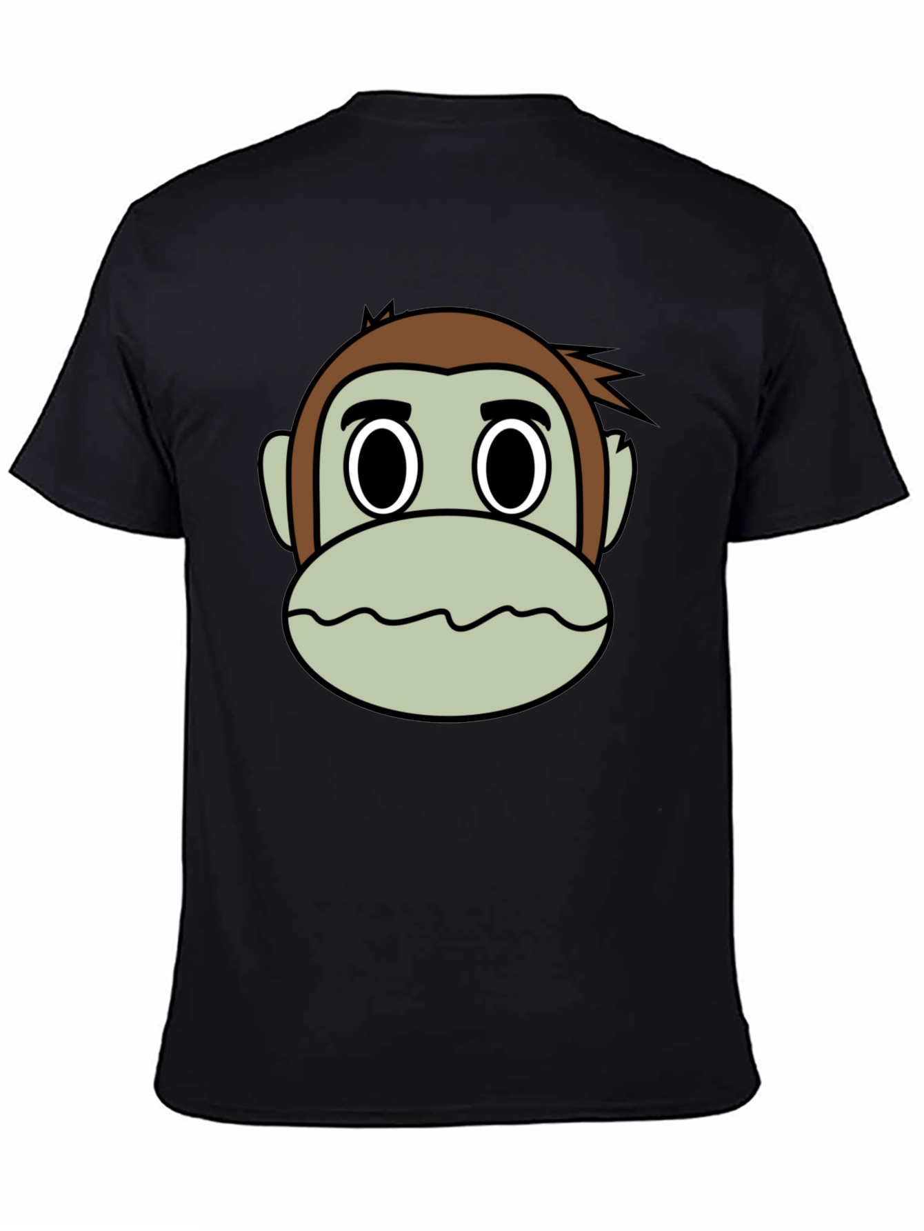 Cartoon Monkey Face Black T-Shirt