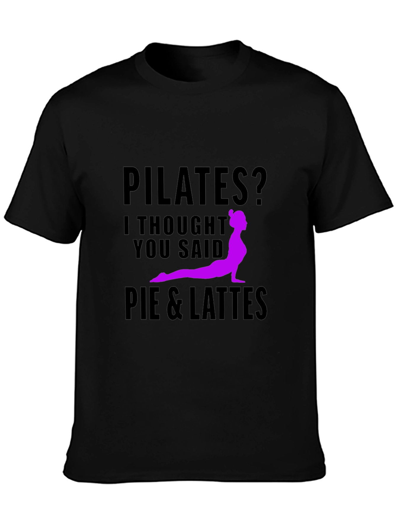 Pilates Pie & Lattes Funny Black T-Shirt
