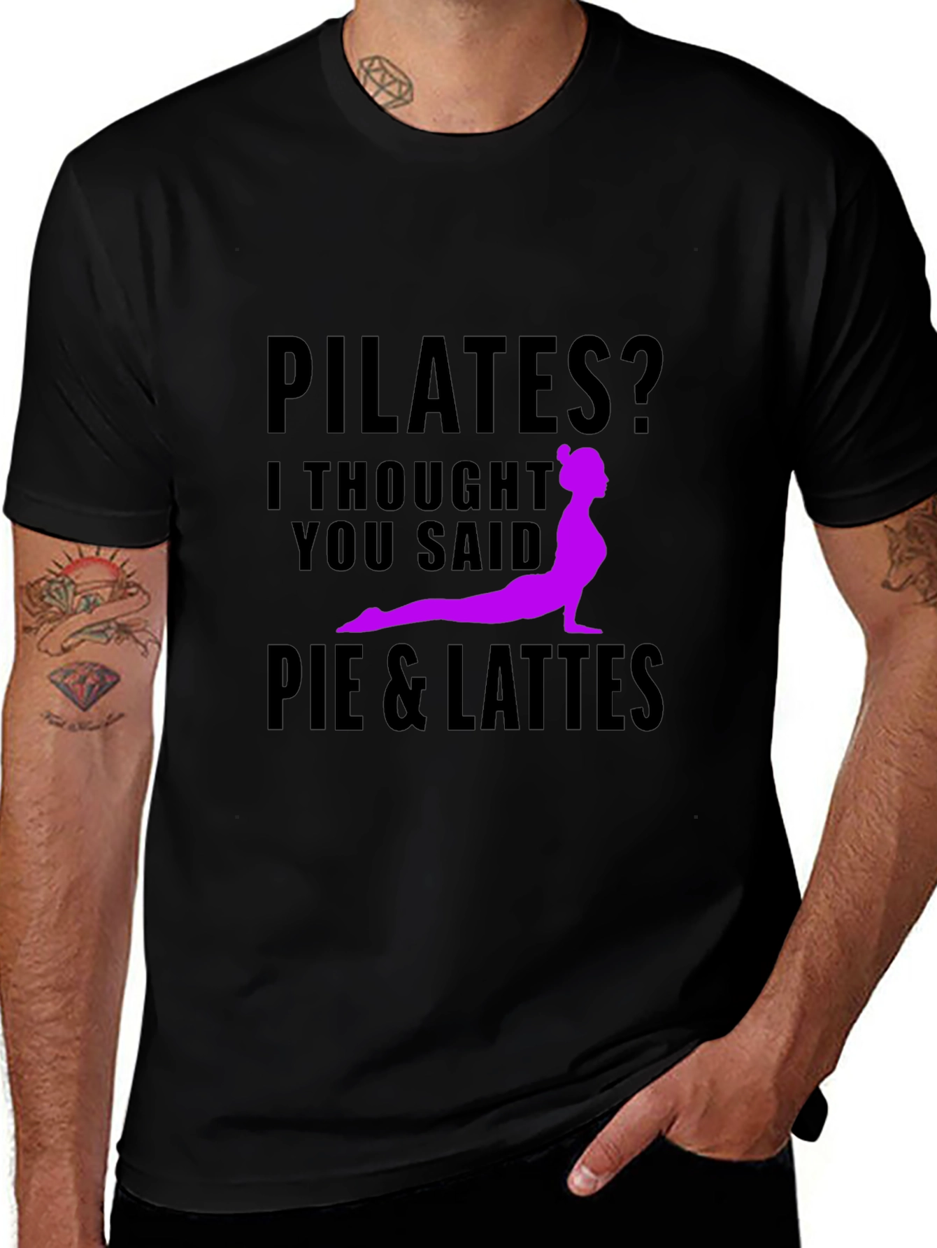 Pilates Pie & Lattes Funny Black T-Shirt