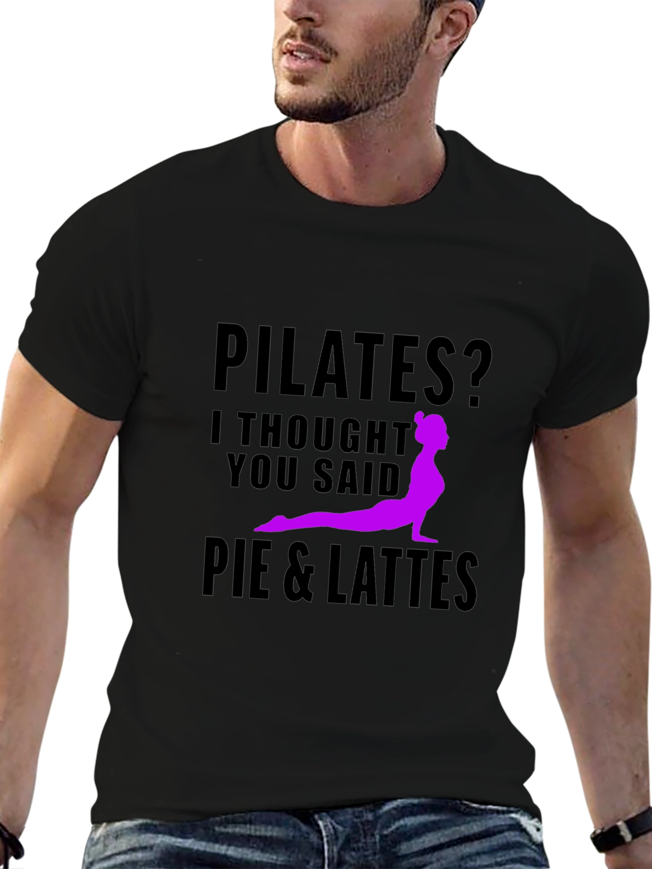 Pilates Pie & Lattes Funny Black T-Shirt