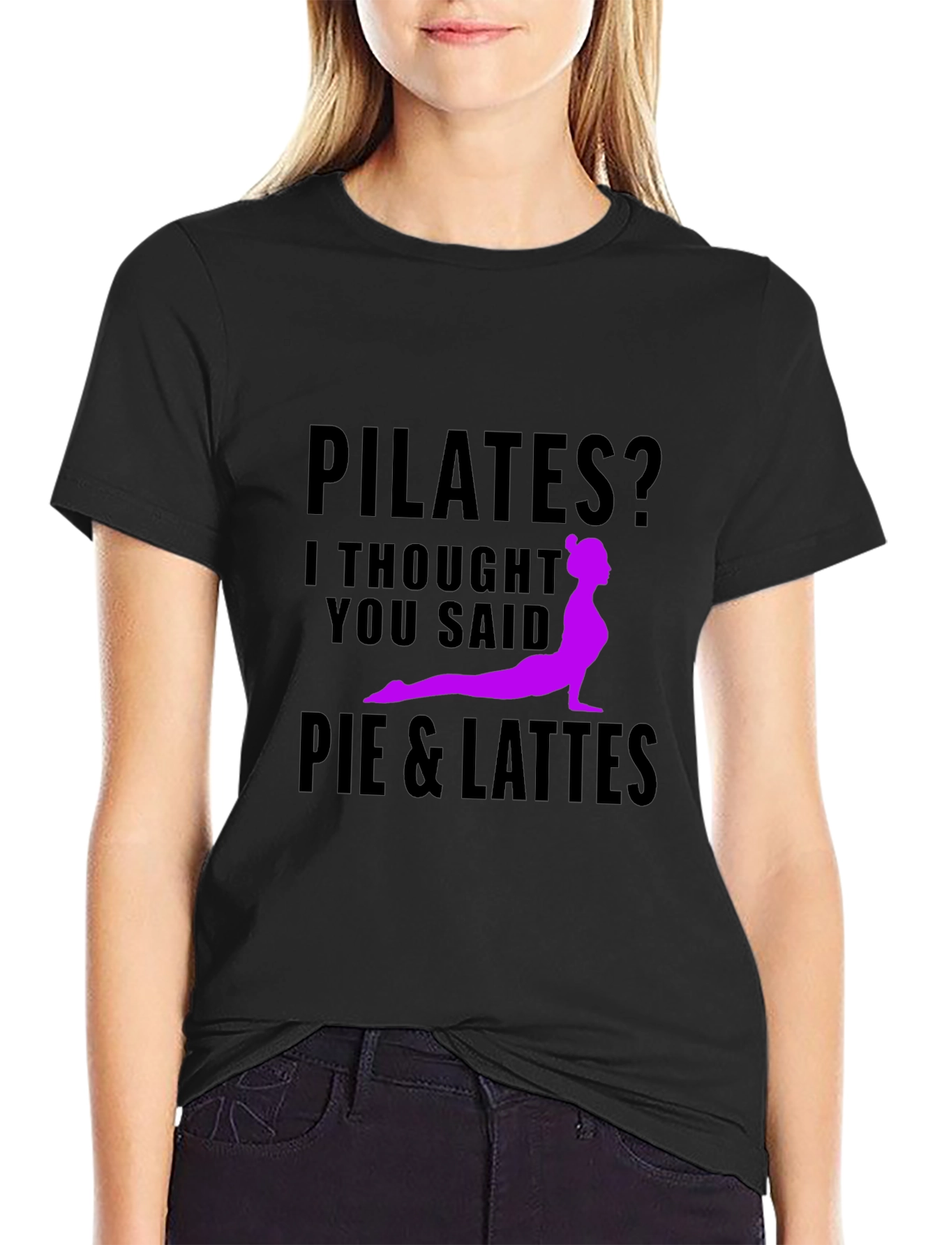 Pilates Pie & Lattes Funny Black T-Shirt