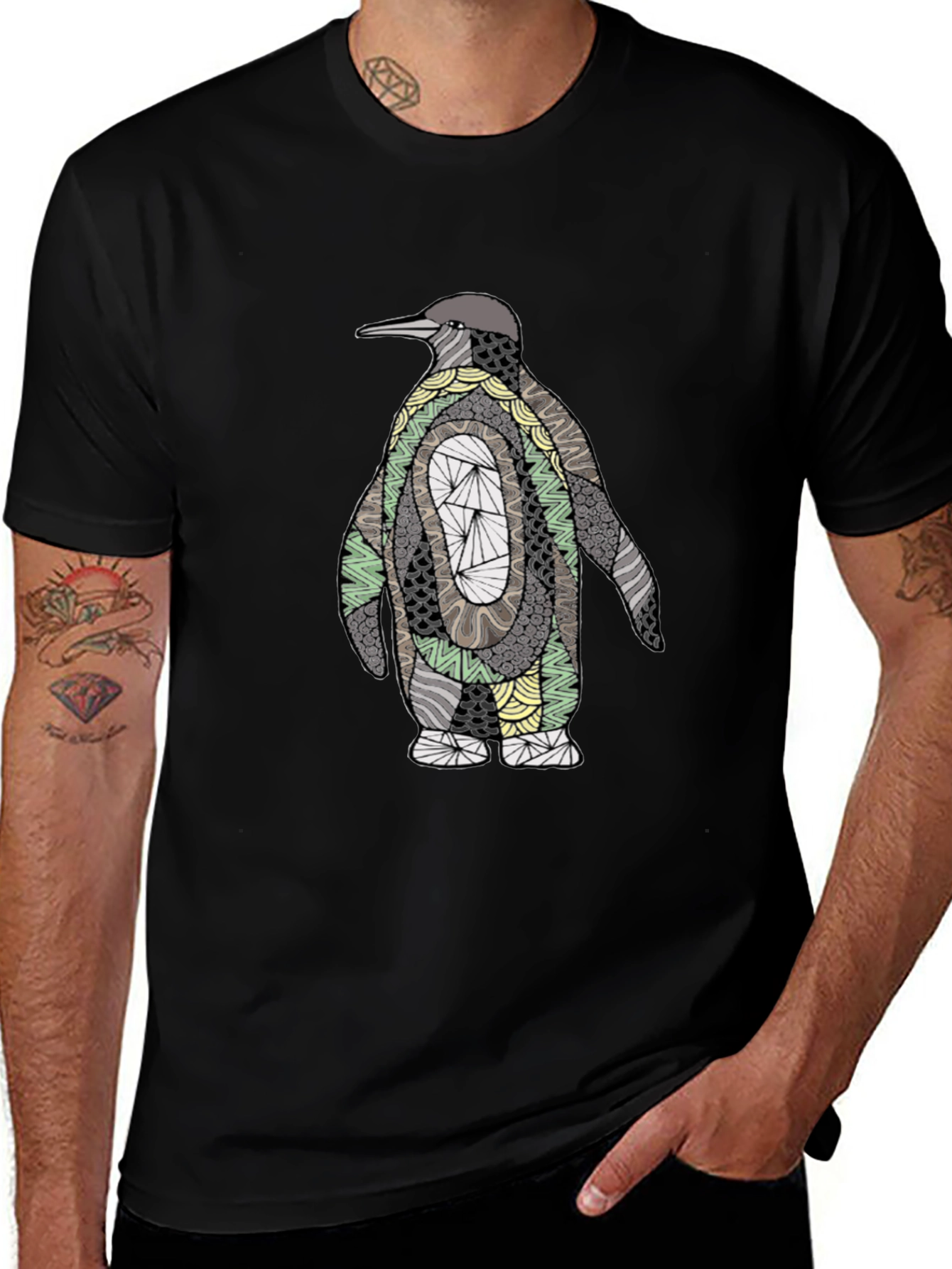 Abstract Penguin Graphic Tee - Black