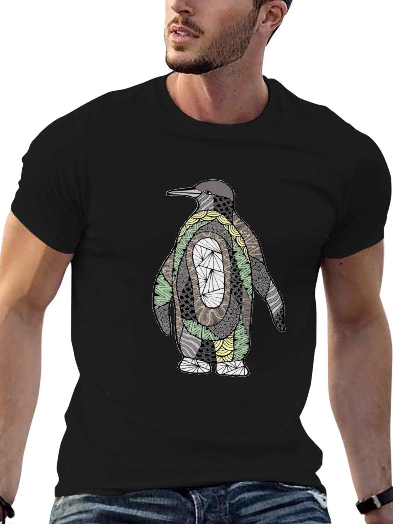 Abstract Penguin Graphic Tee - Black