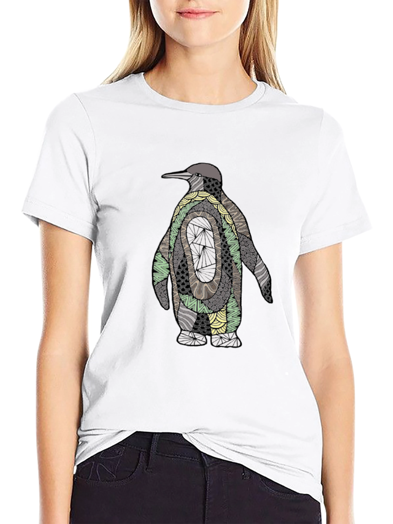 Abstract Penguin Graphic Tee - Black