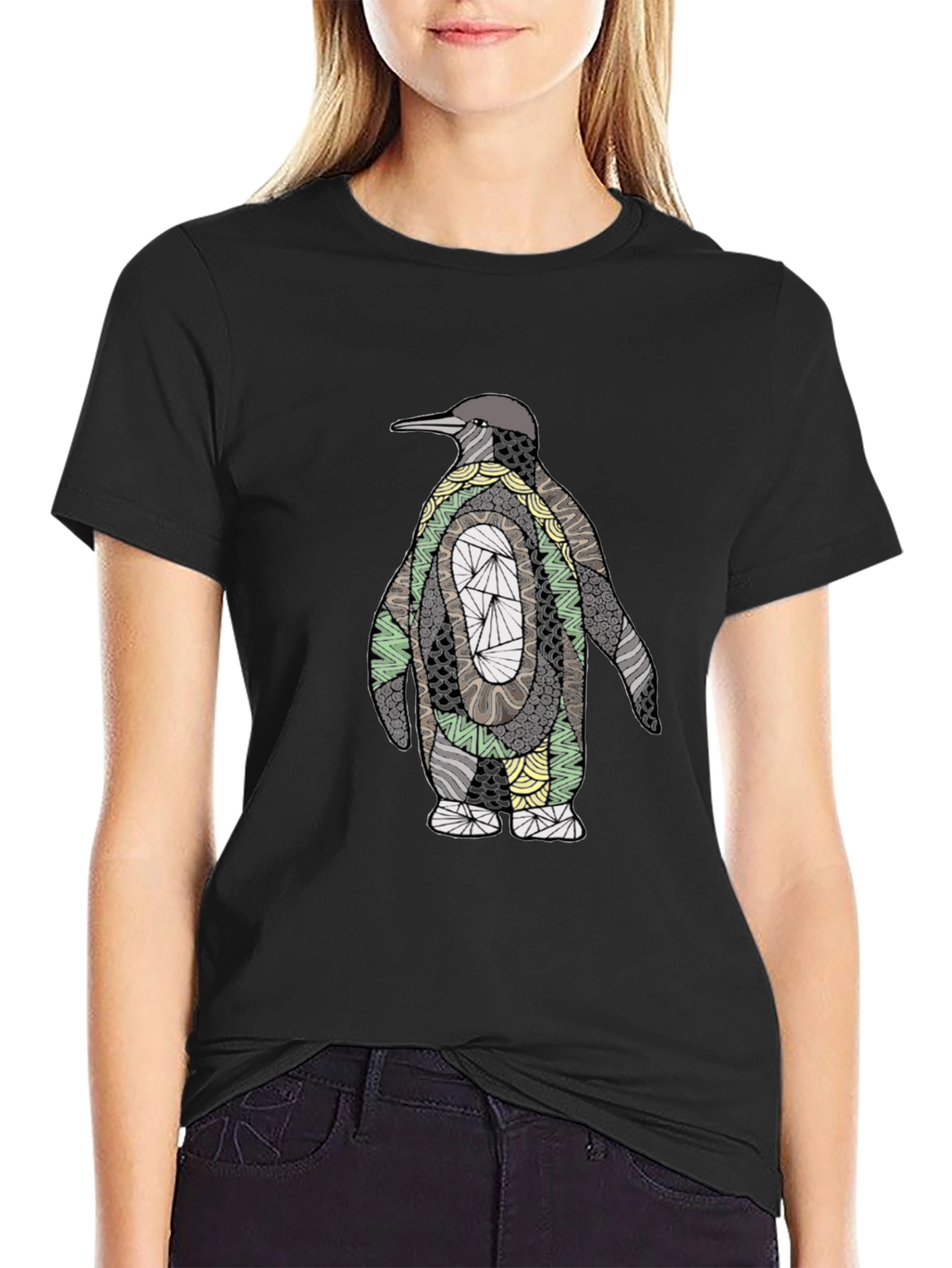Abstract Penguin Graphic Tee - Black