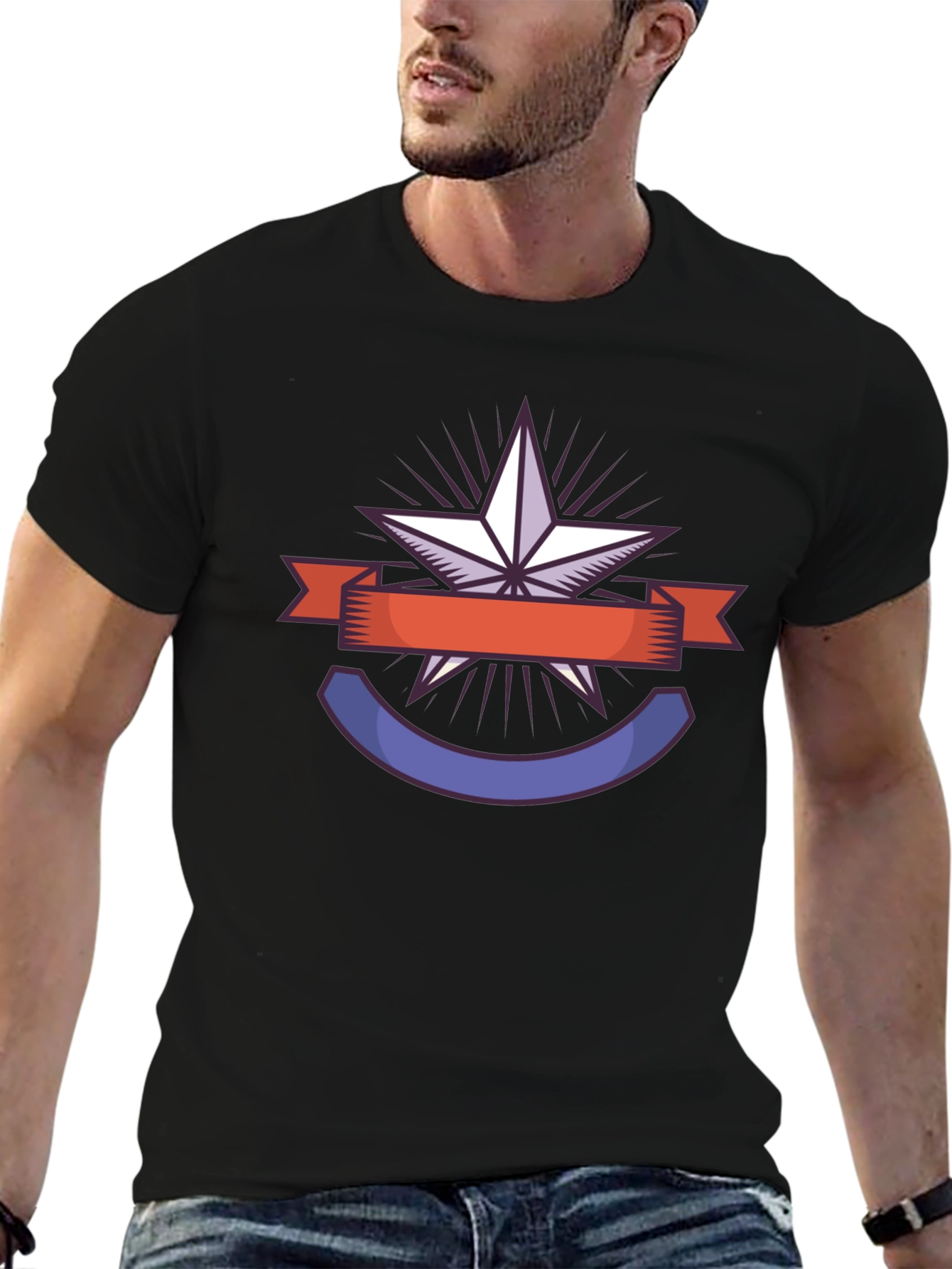 Star Badge Graphic Tee - Black Casual T-Shirt