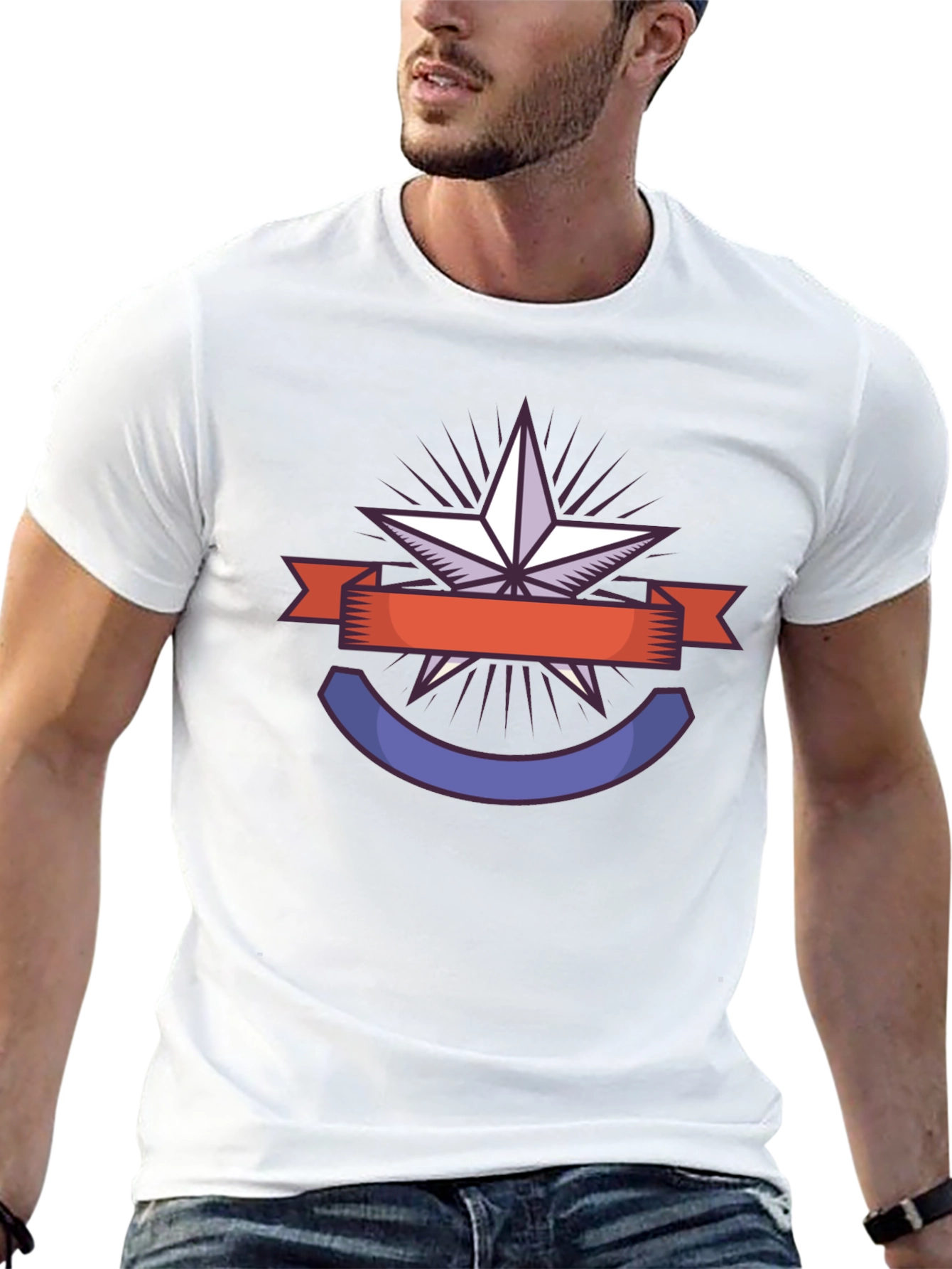 Star Badge Graphic Tee - Black Casual T-Shirt