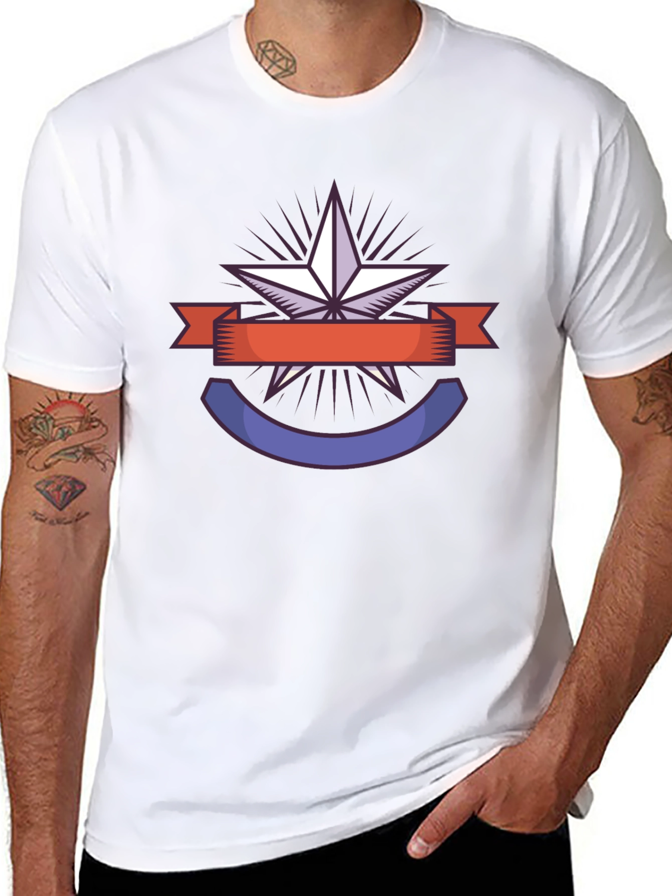 Star Badge Graphic Tee - Black Casual T-Shirt