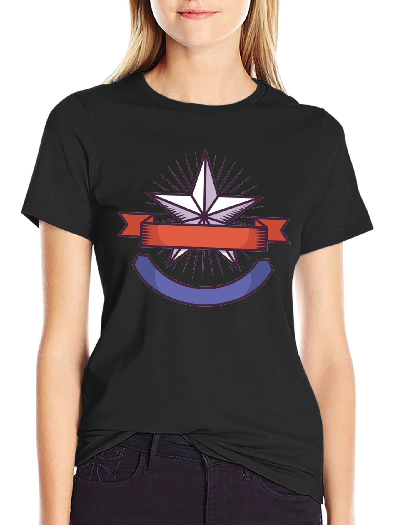 Star Badge Graphic Tee - Black Casual T-Shirt