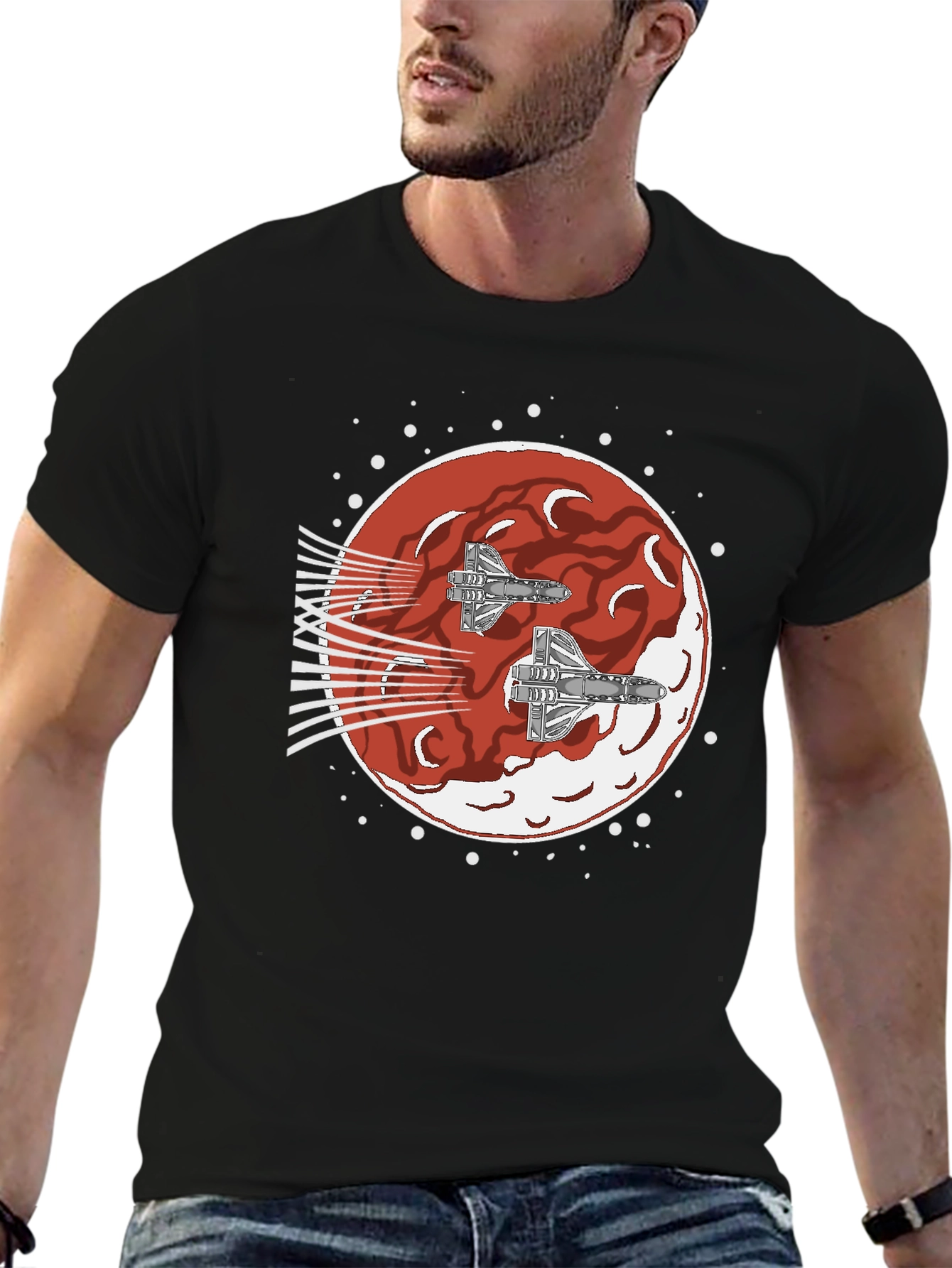 Sci-Fi Spaceship Red Planet T-Shirt