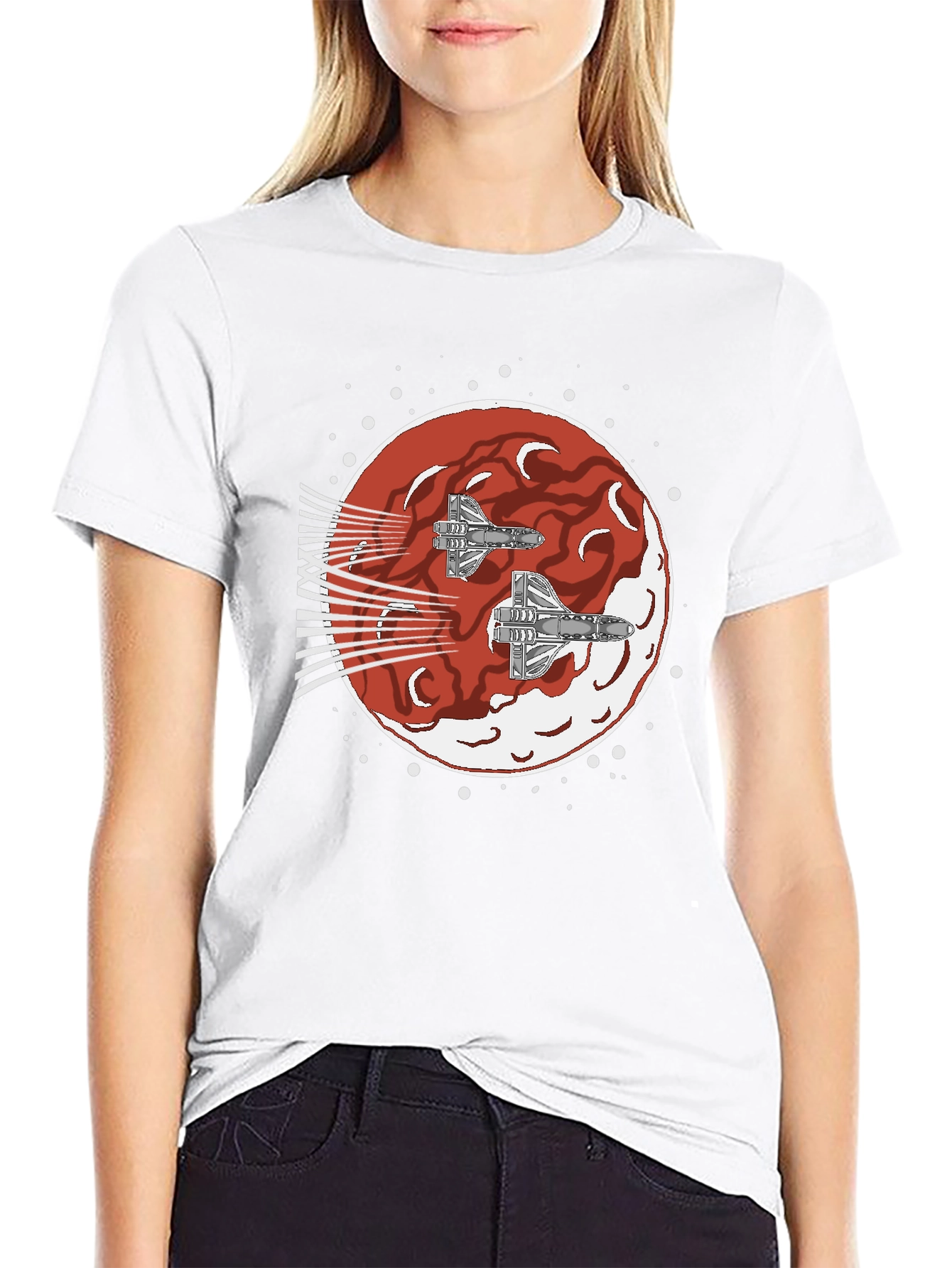 Sci-Fi Spaceship Red Planet T-Shirt
