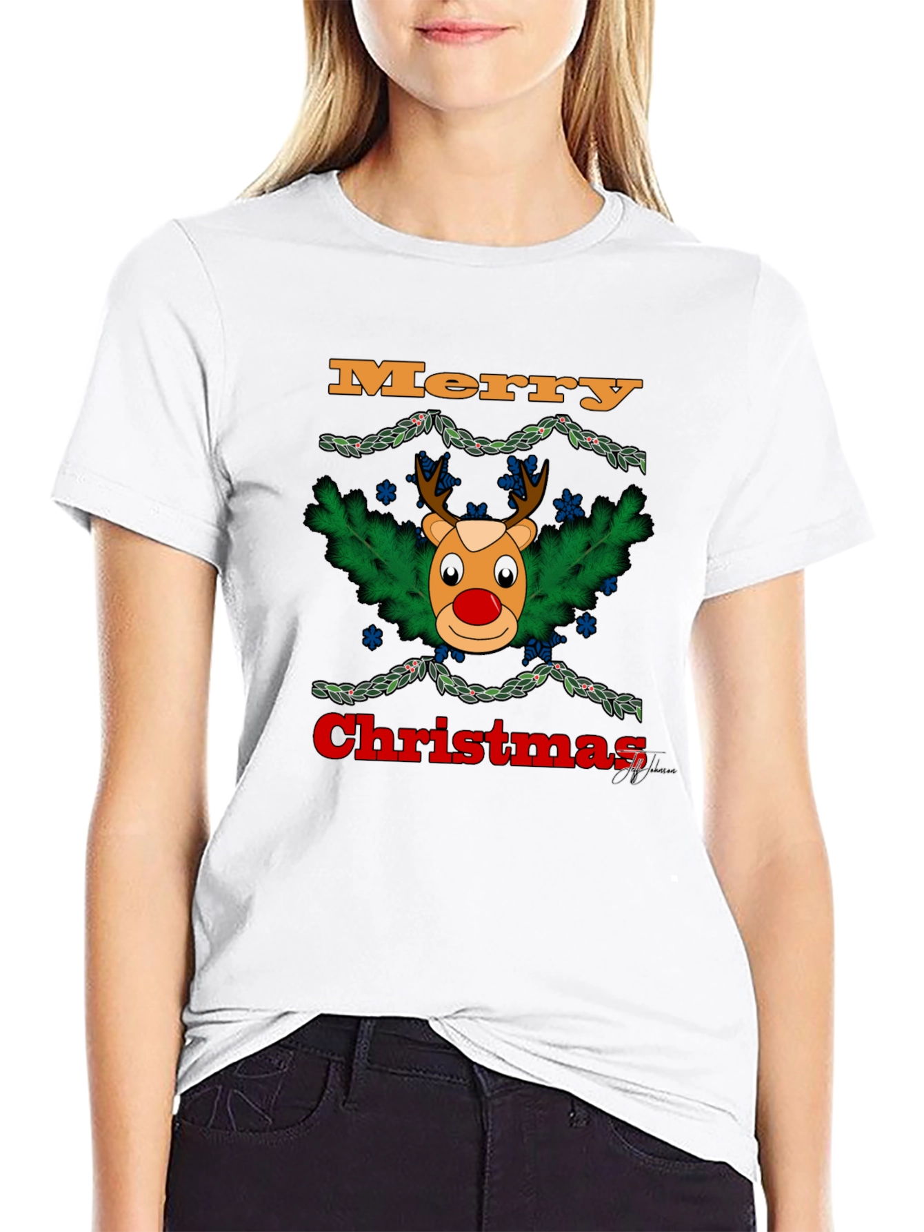 Festive Christmas Reindeer Graphic T-Shirt