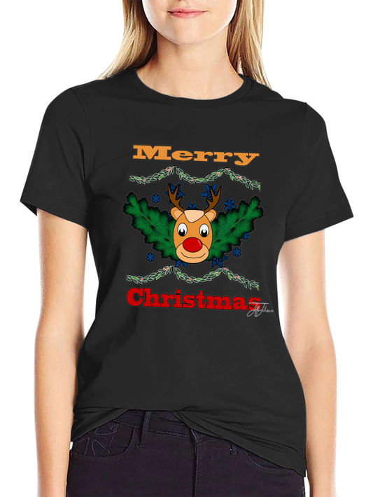 Festive Christmas Reindeer Graphic T-Shirt
