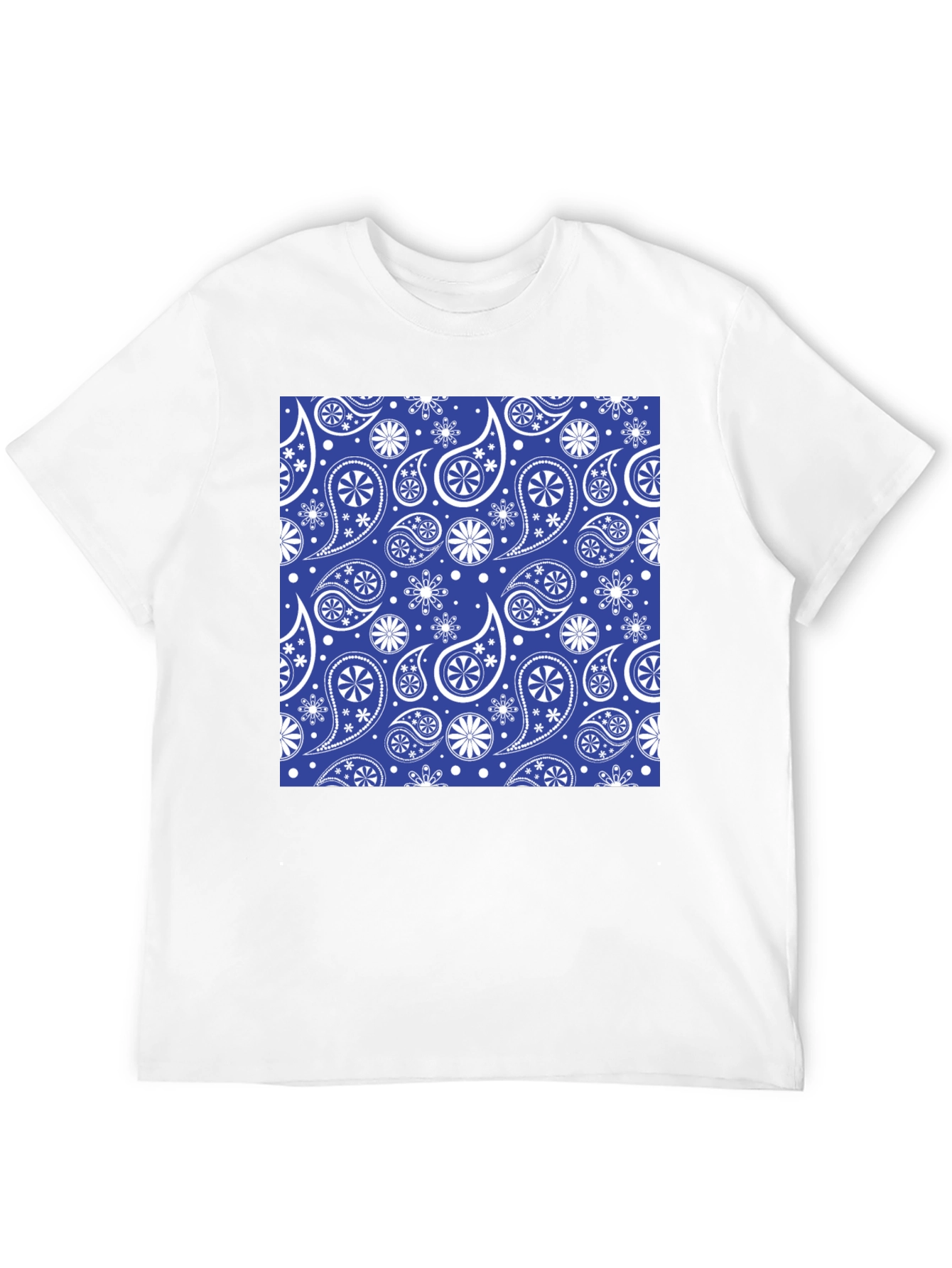 Blue Paisley Pattern Black T-Shirt