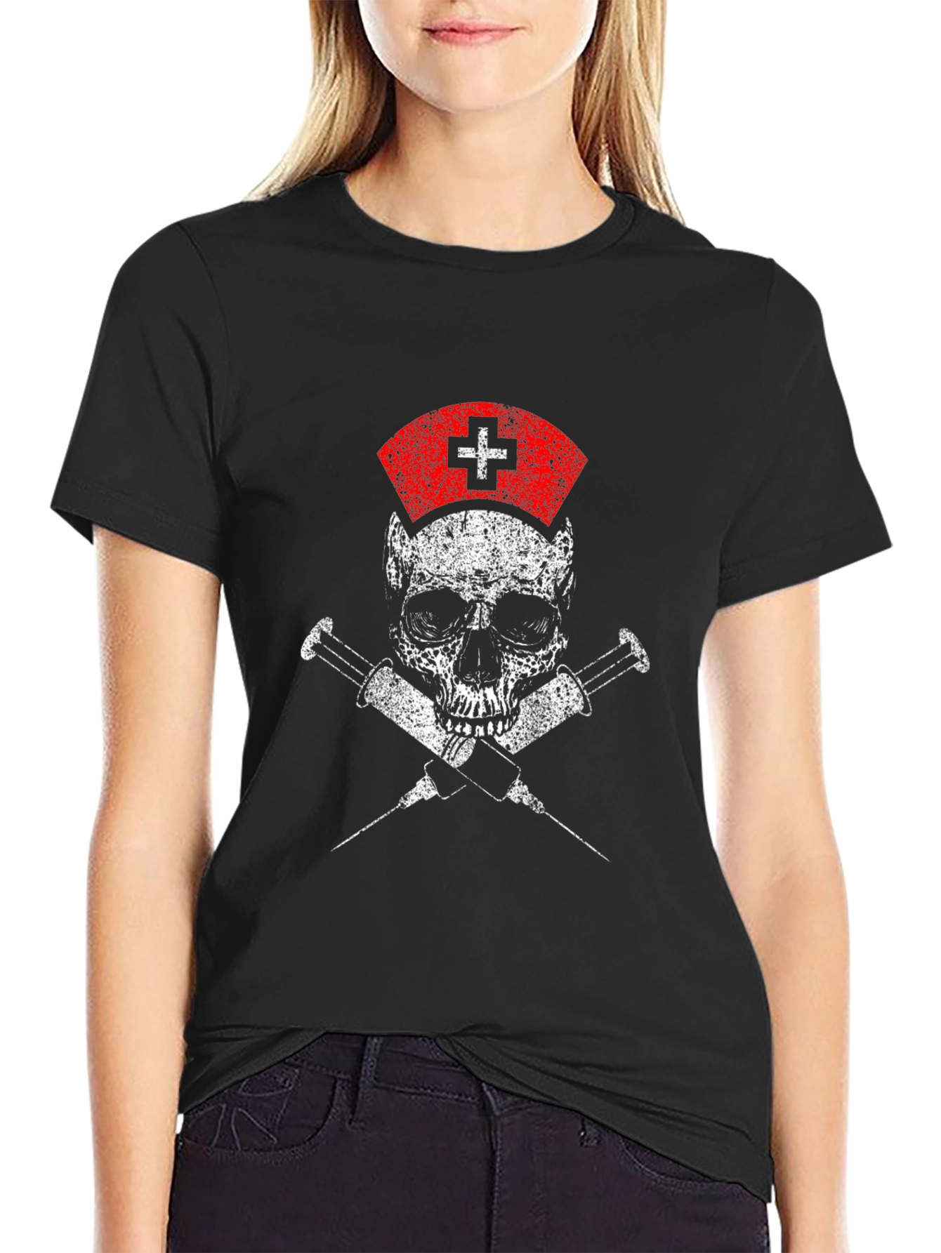 Skull Nurse Graphic T-Shirt