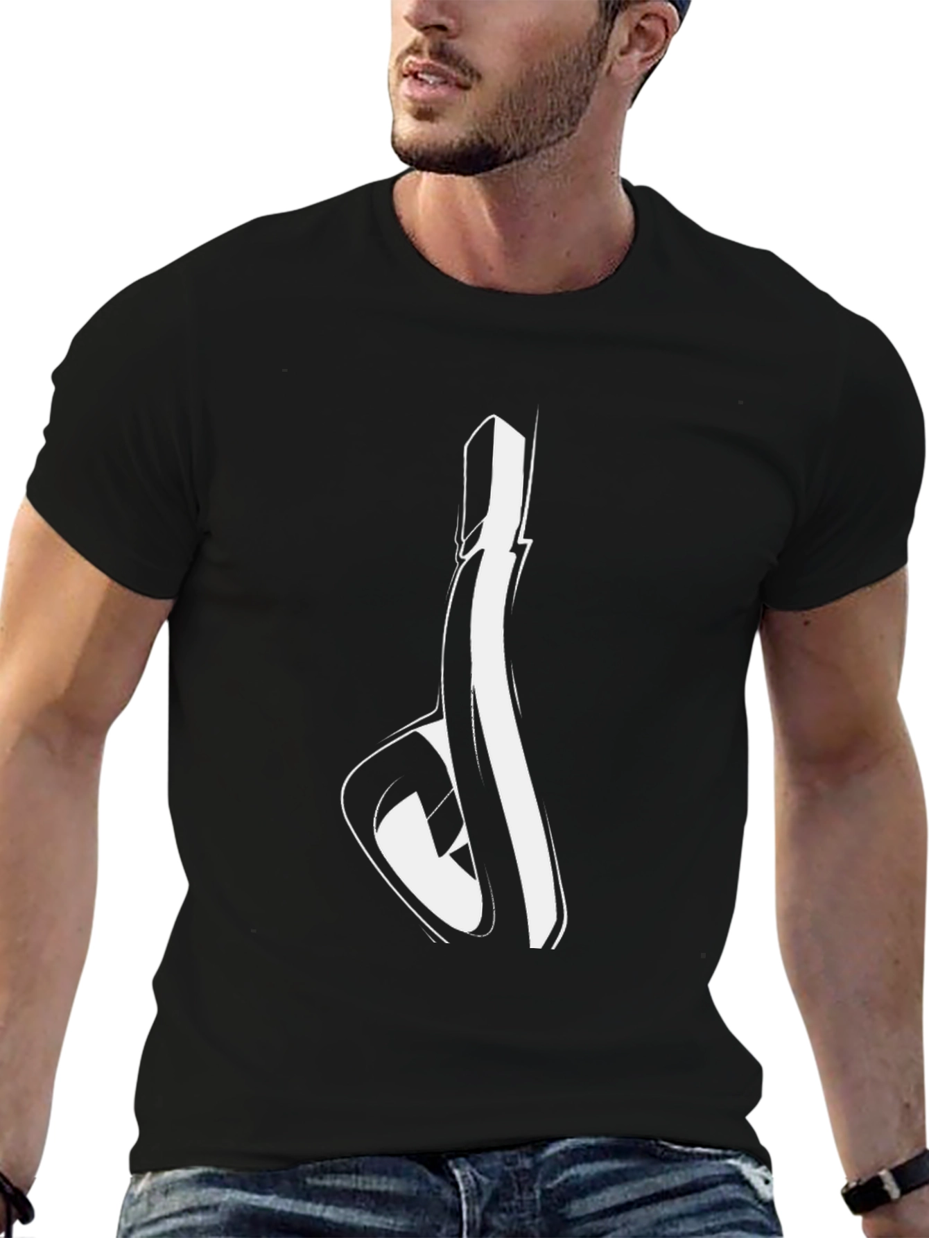 Abstract Line Art Graphic Black T-Shirt