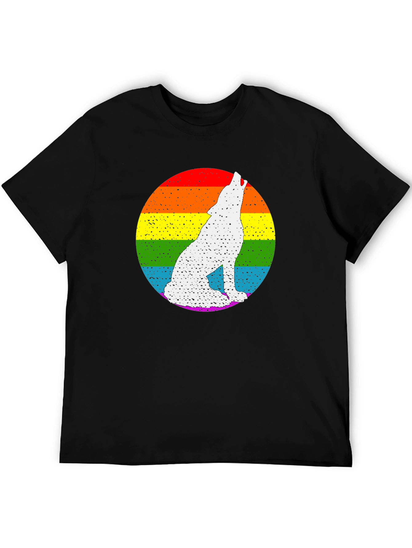 Rainbow Wolf Graphic Tee - Black Cotton Blend