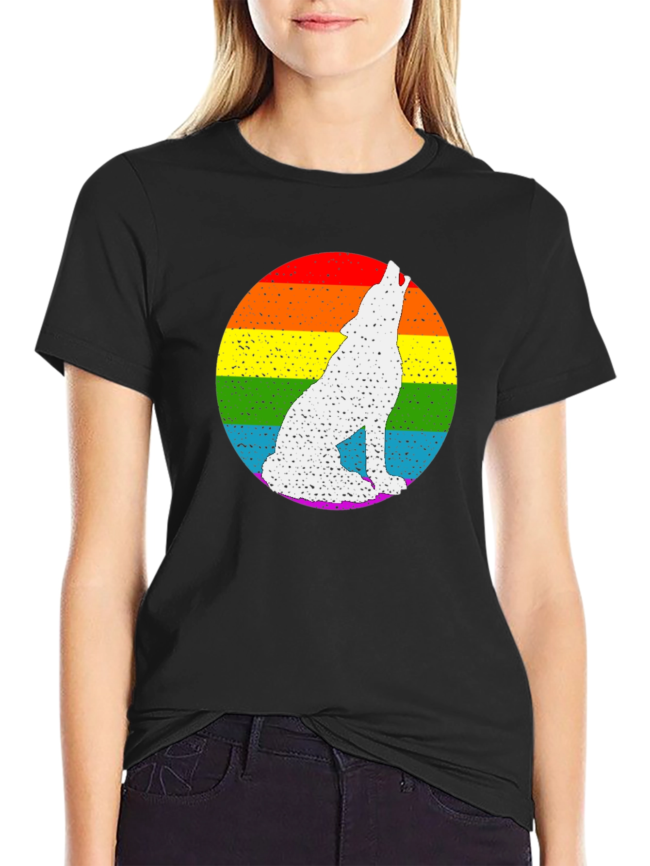 Rainbow Wolf Graphic Tee - Black Cotton Blend