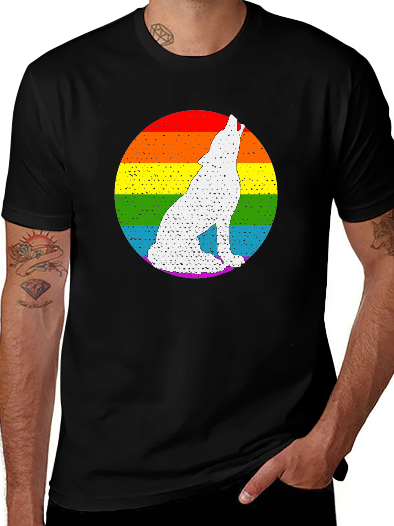 Rainbow Wolf Graphic Tee - Black Cotton Blend