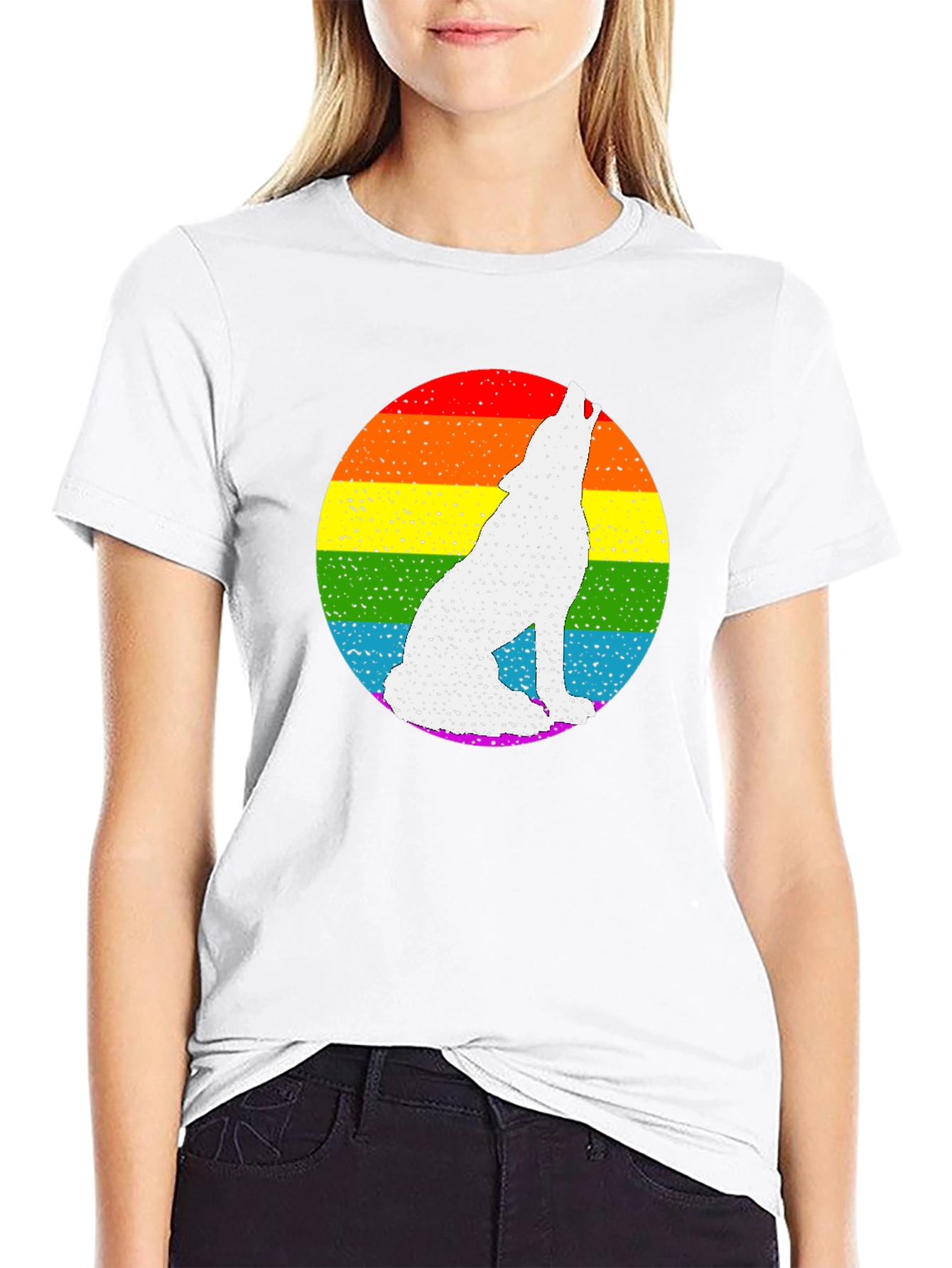 Rainbow Wolf Graphic Tee - Black Cotton Blend