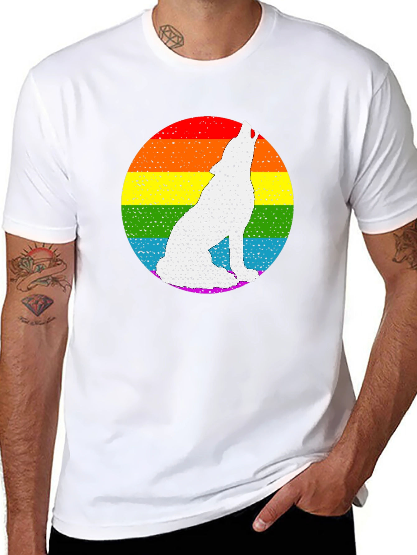 Rainbow Wolf Graphic Tee - Black Cotton Blend
