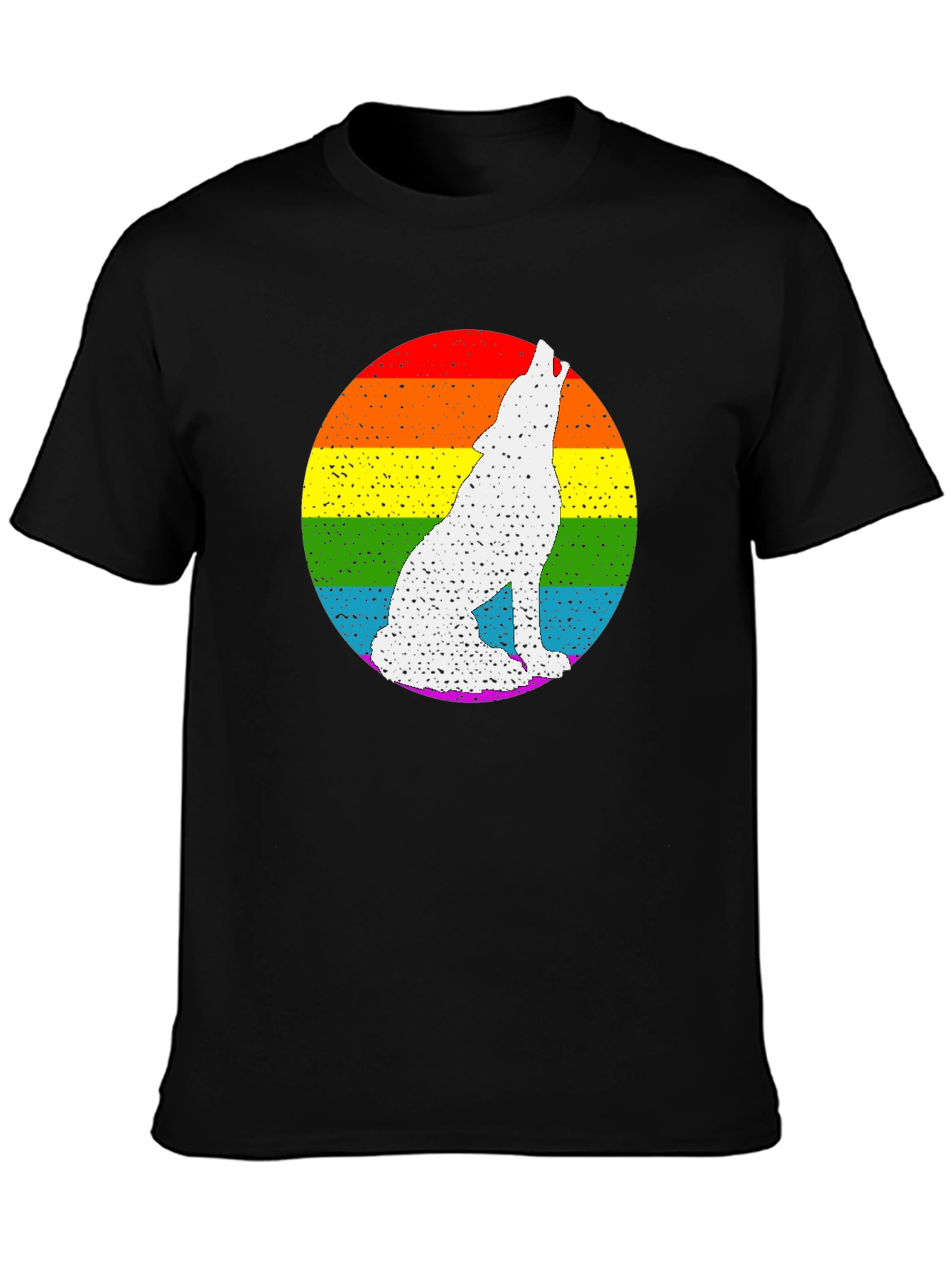Rainbow Wolf Graphic Tee - Black Cotton Blend