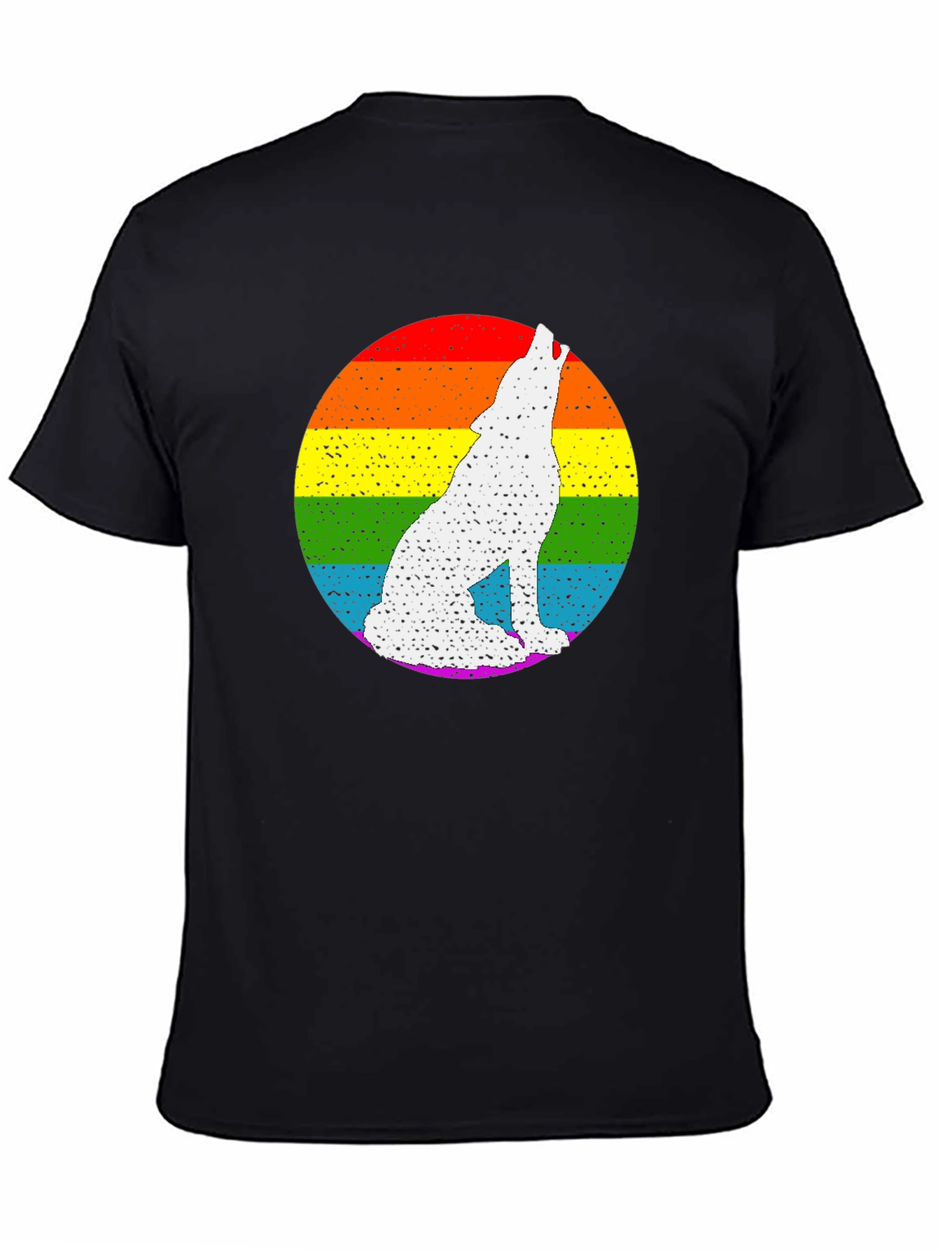 Rainbow Wolf Graphic Tee - Black Cotton Blend