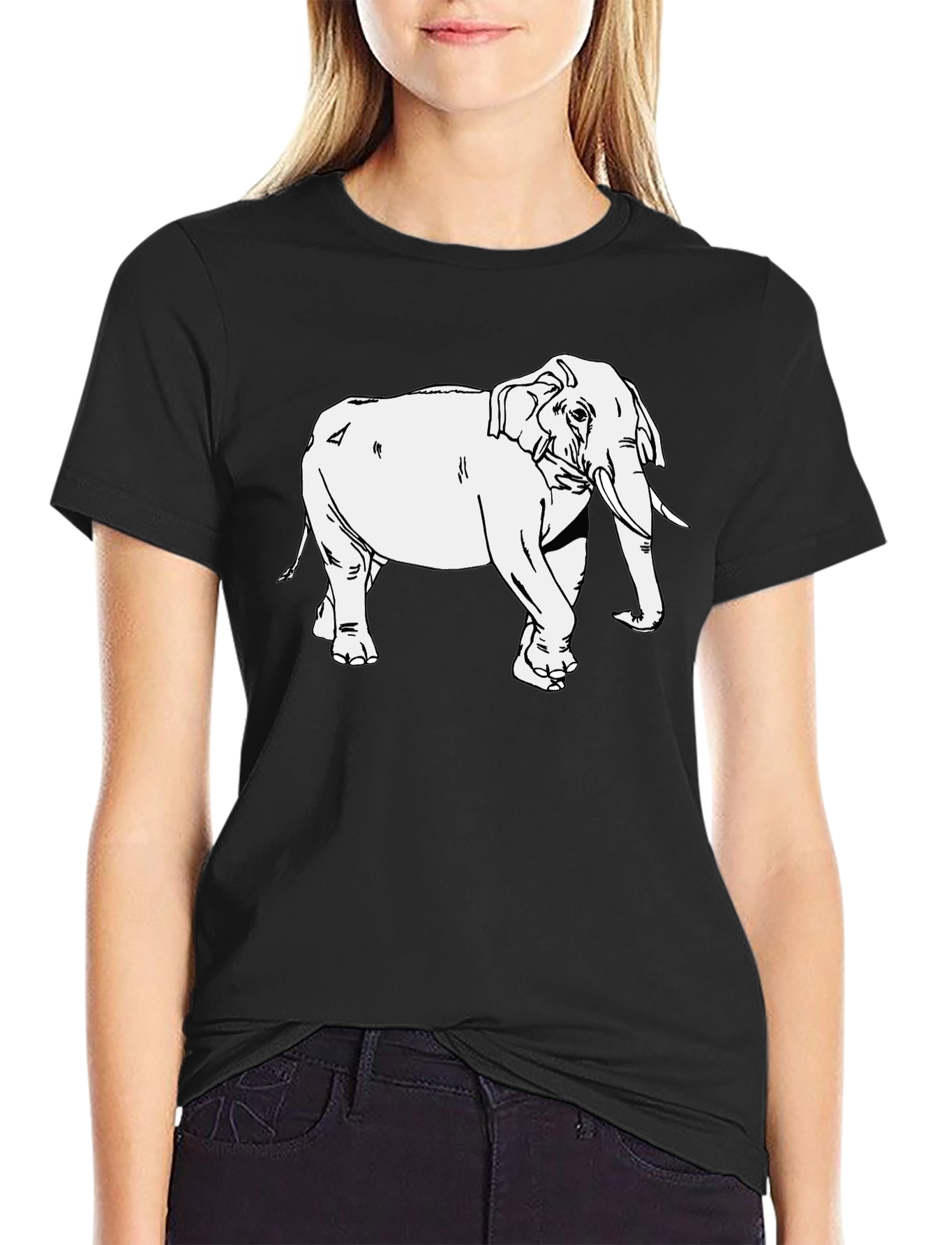 Elephant Graphic Print T-Shirt - Casual Black Tee