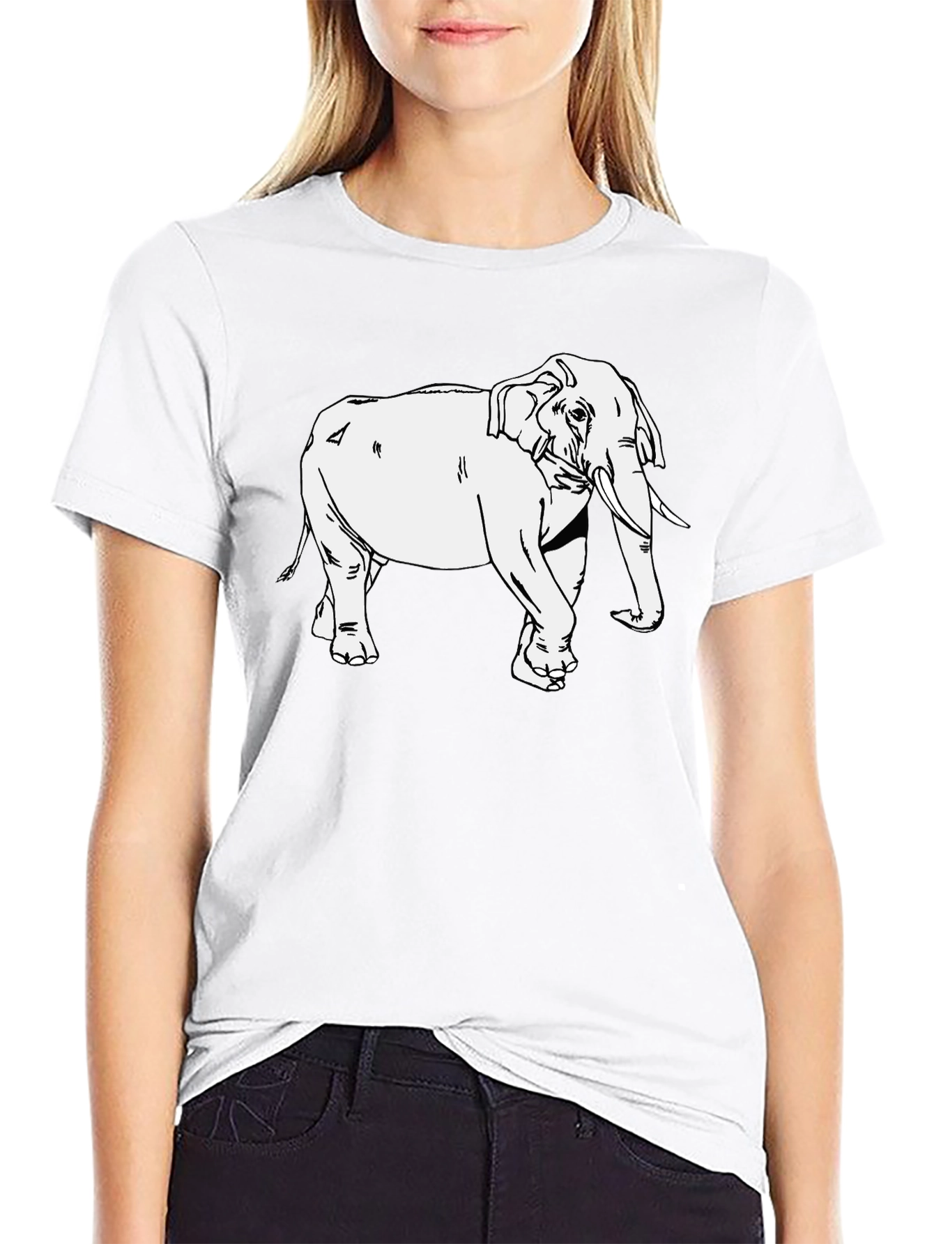 Elephant Graphic Print T-Shirt - Casual Black Tee
