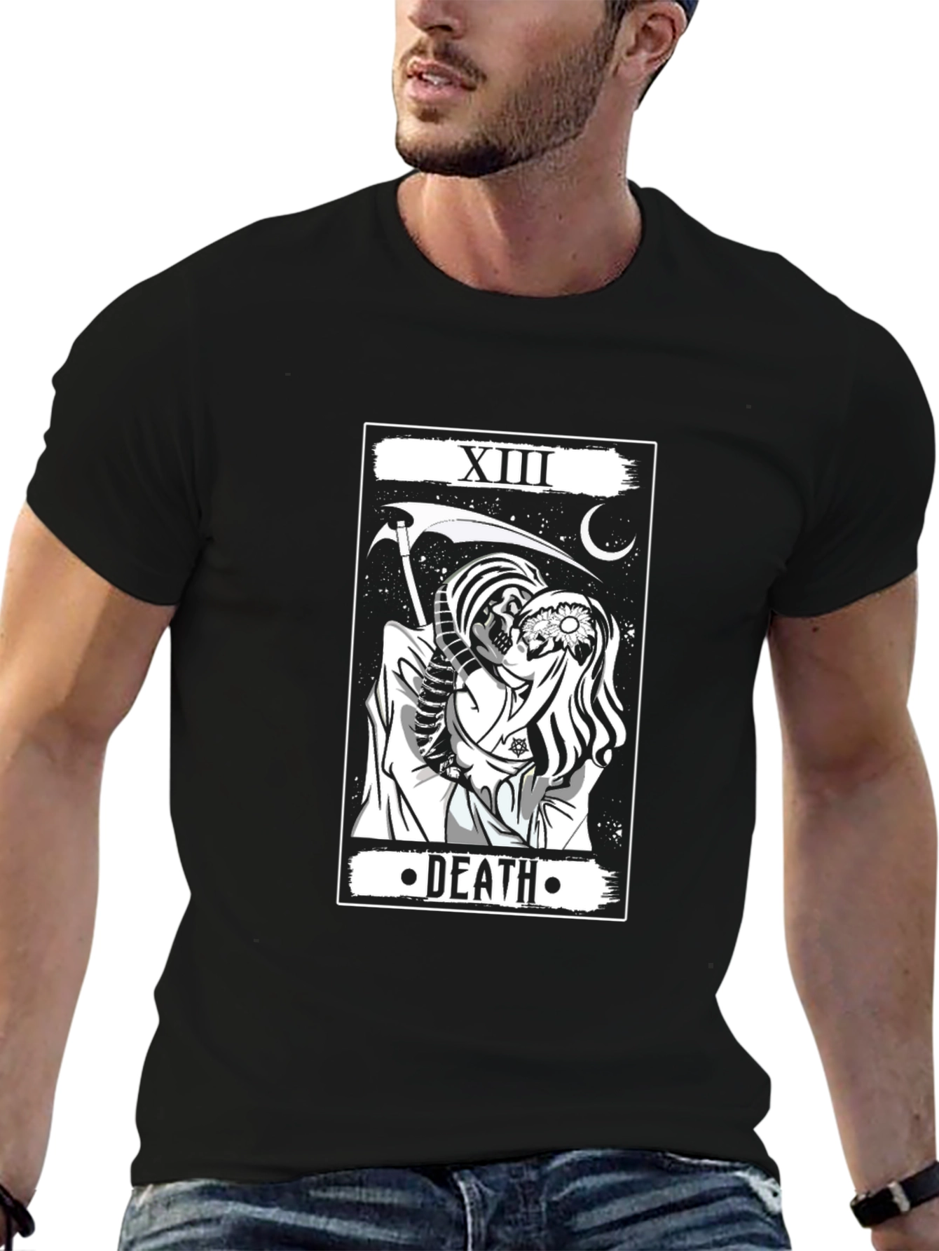 XIII Death Tarot Card Graphic Print Black T-Shirt